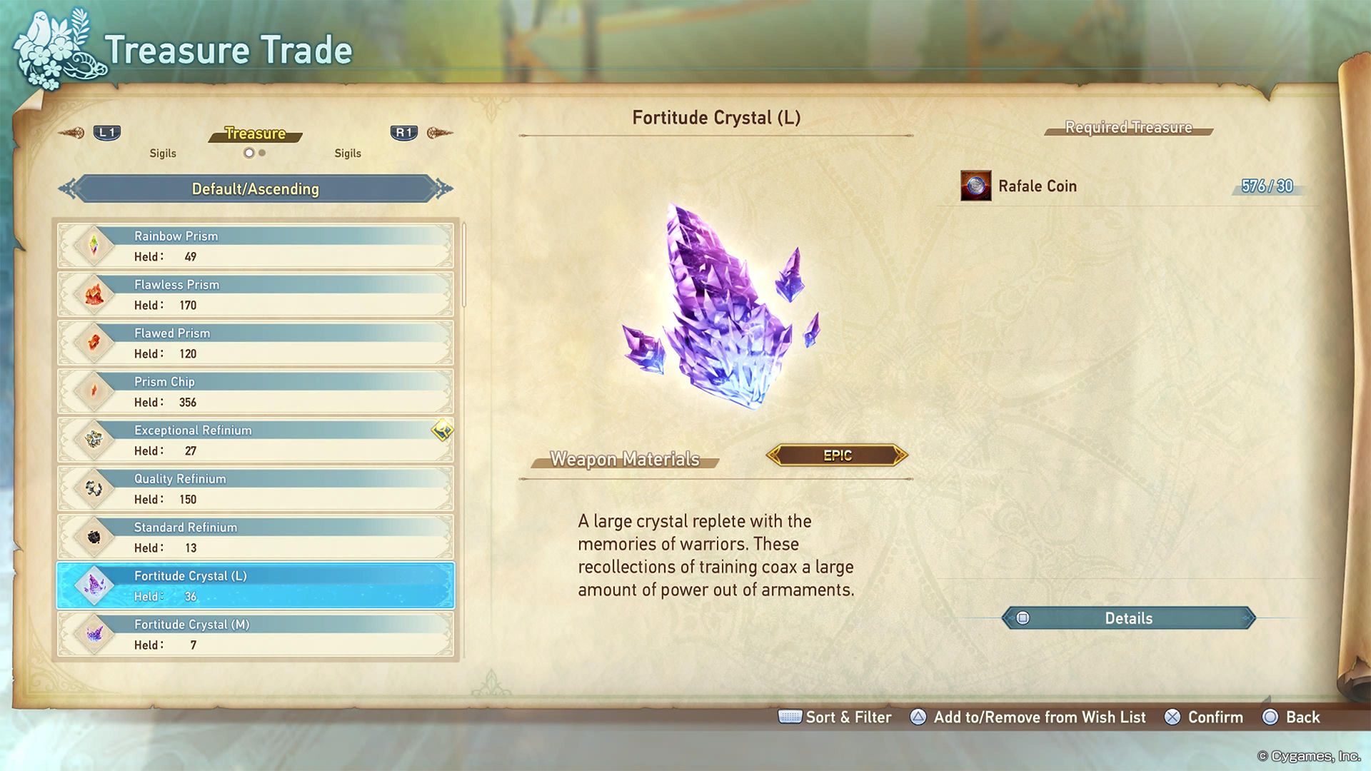 siero treasure trade fortitude crystal