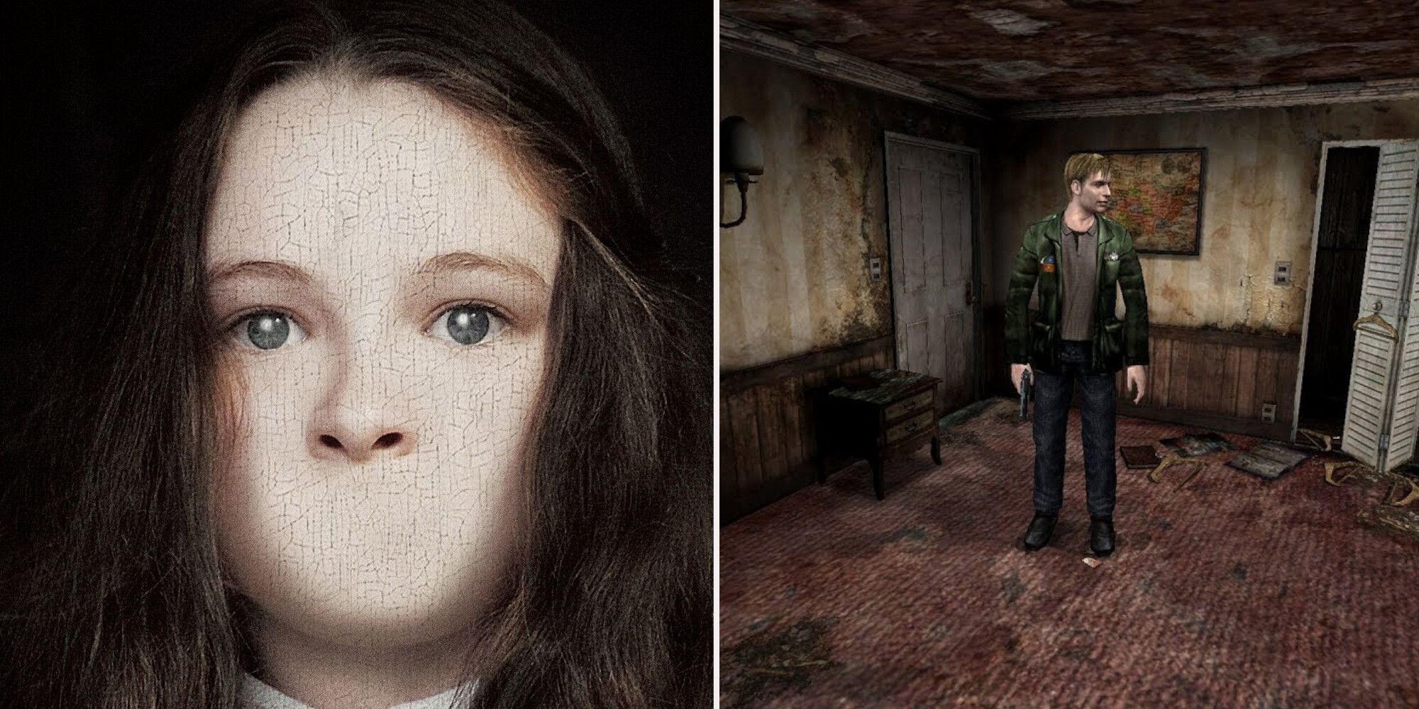 Silent Hill girl with no mouth and James in dirty room Silent Hill 2