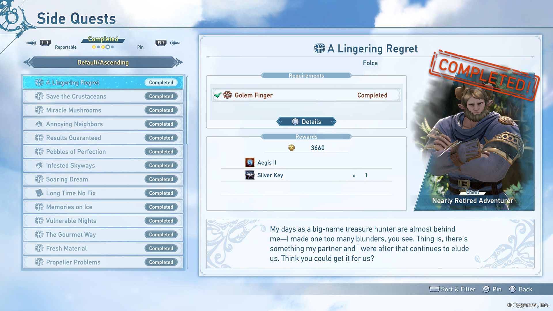 lingering regret side quest and silver key quest reward