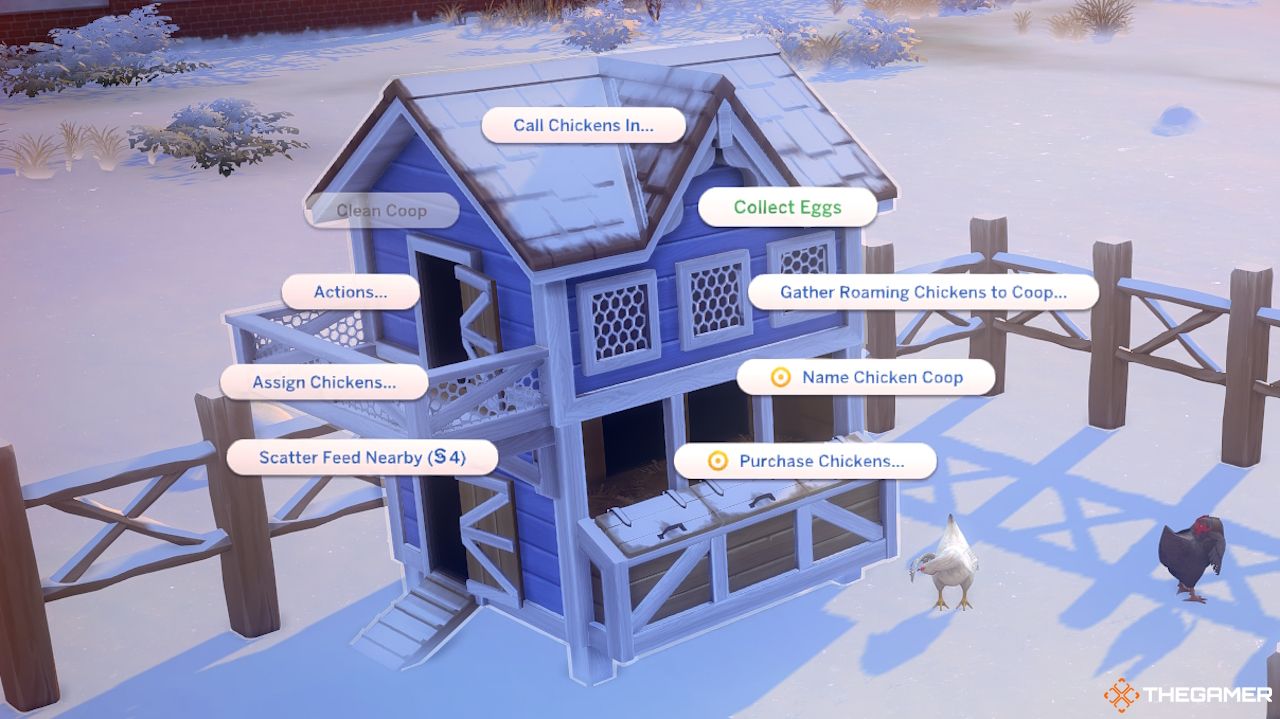 The option to collect eggs from a chicken coop in Sims 4