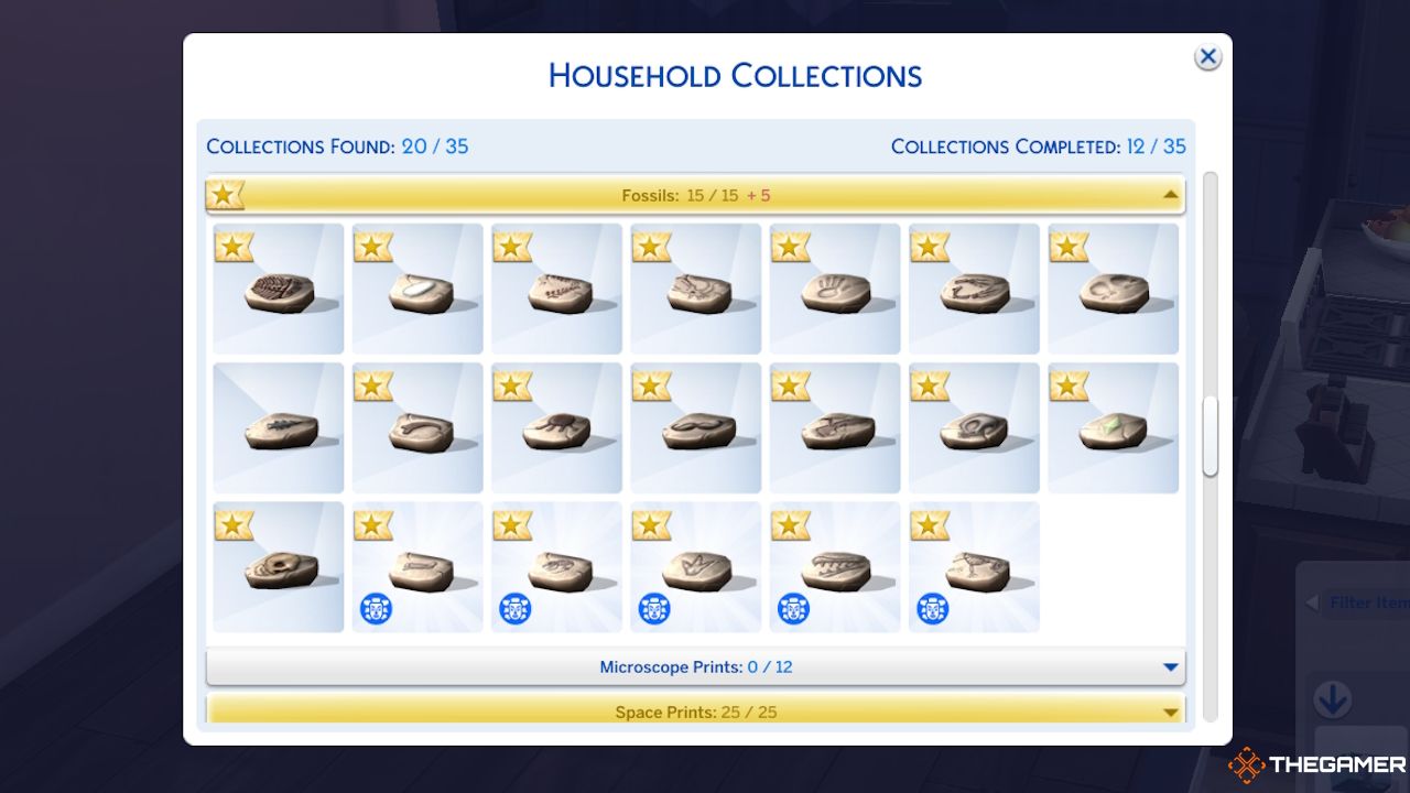 The complete Fossil Collection in Sims 4 Household Collections