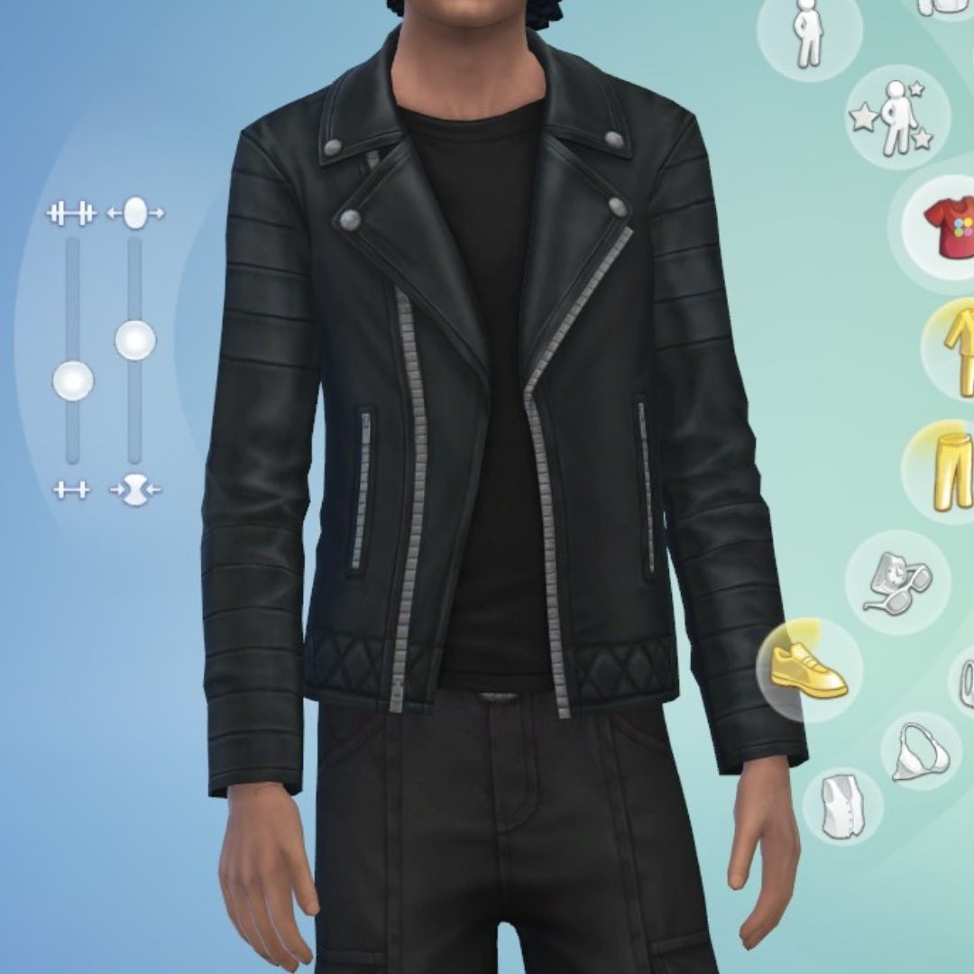 sim wearing leather jacket in sims 4 goth galore