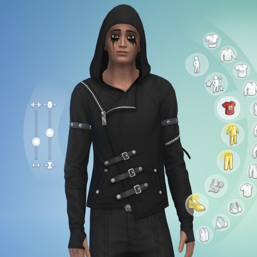 sim wearing hooded jacket in sims 4 goth galore