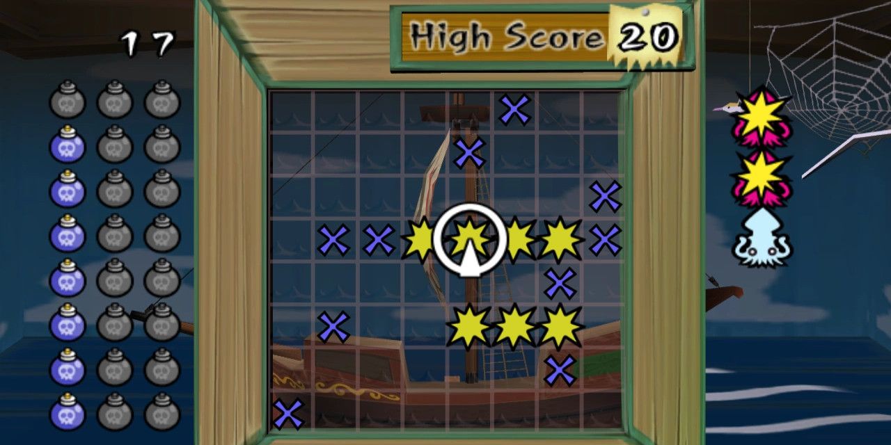 Link playing the Sinking Ships minigame in The Legend of Zelda: The Wind Waker