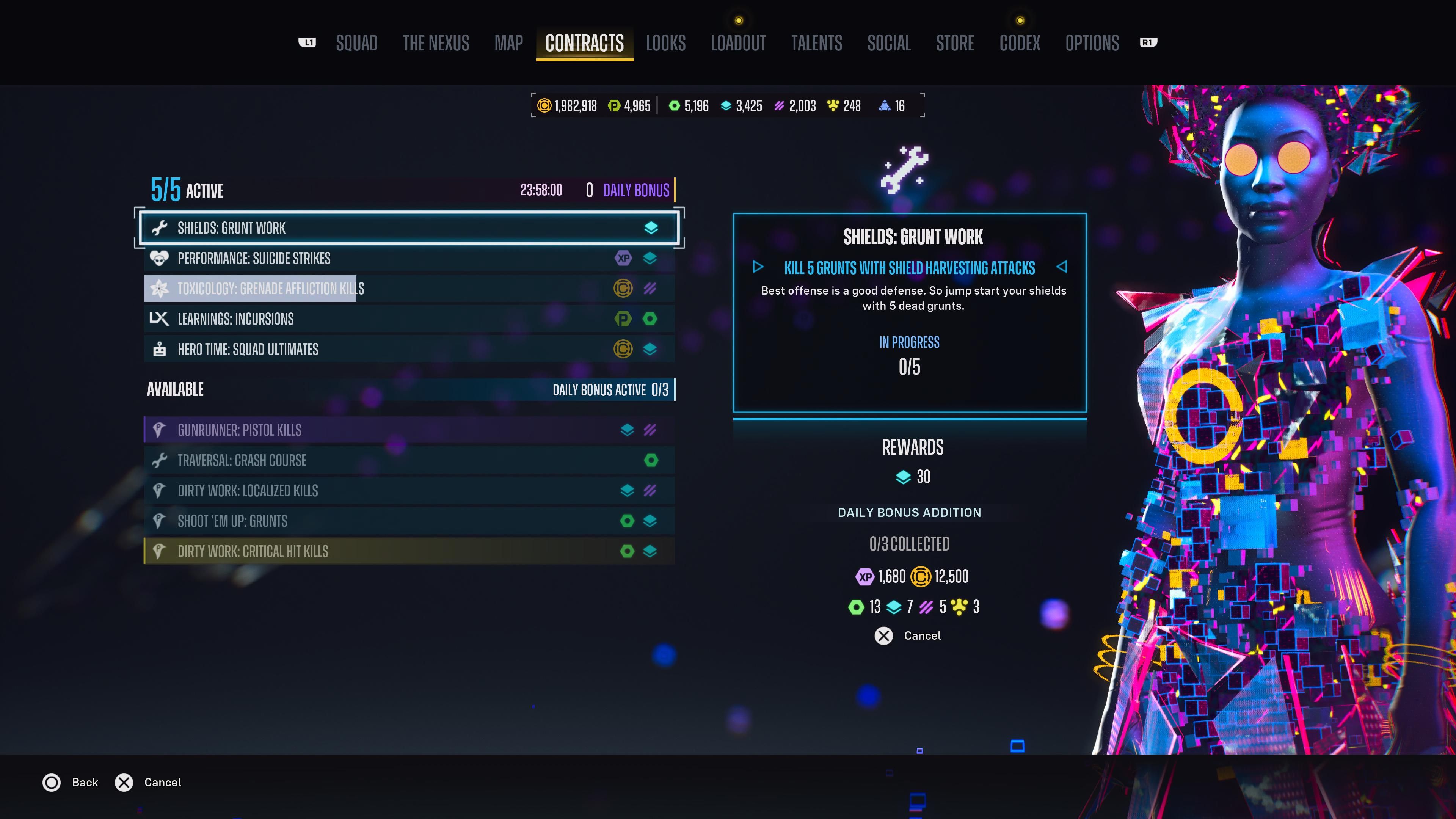Hack stands in the Contracts menu of Suicide Squad: Kill the Justice League