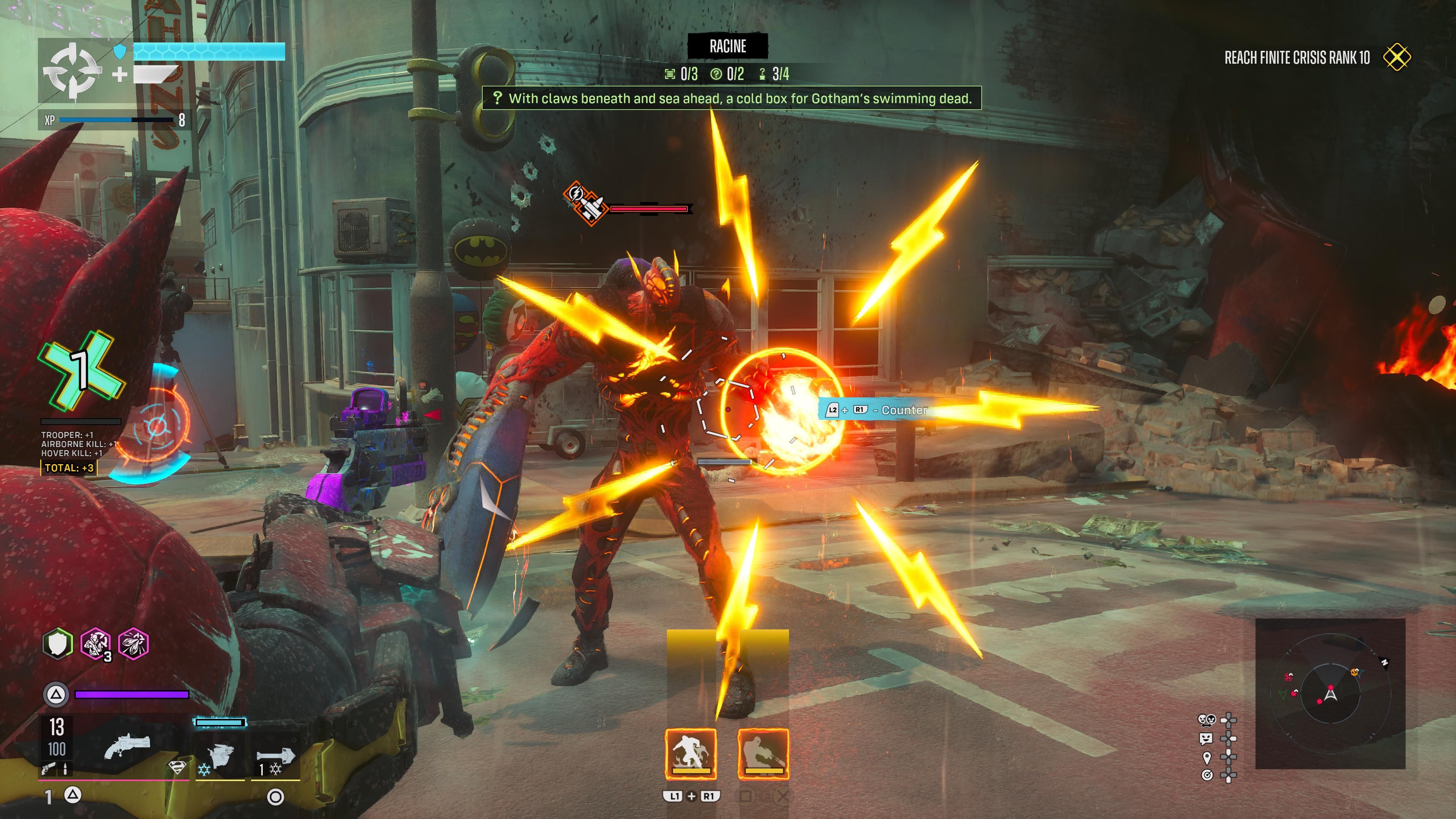 Deadshot aims at an enemy with a giant counter icon in Suicide Squad: Kill the Justice League