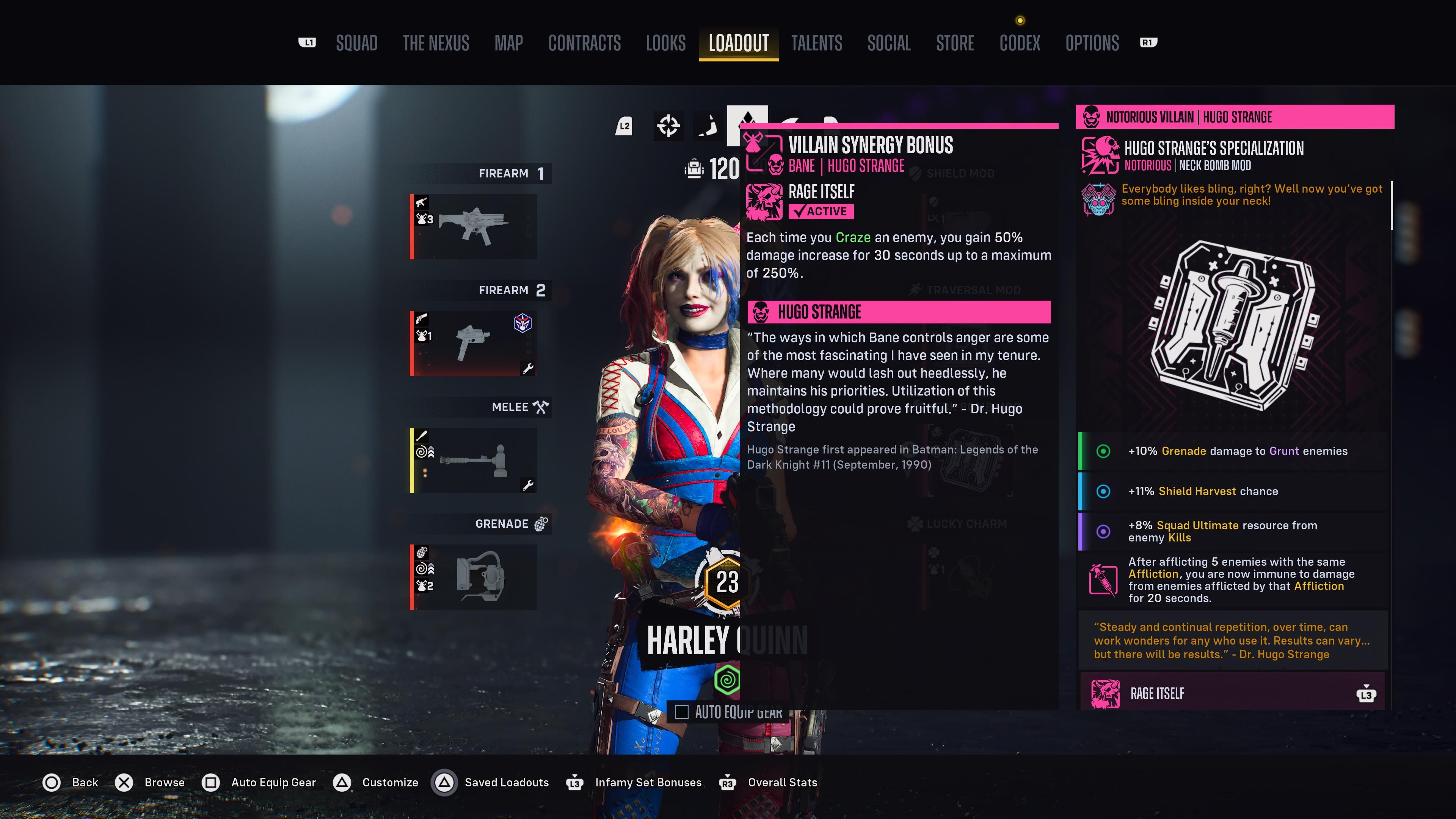 Harley Quinn with the Rage Itself villain synergy equipped in Suicide Squad: Kill the Justice League