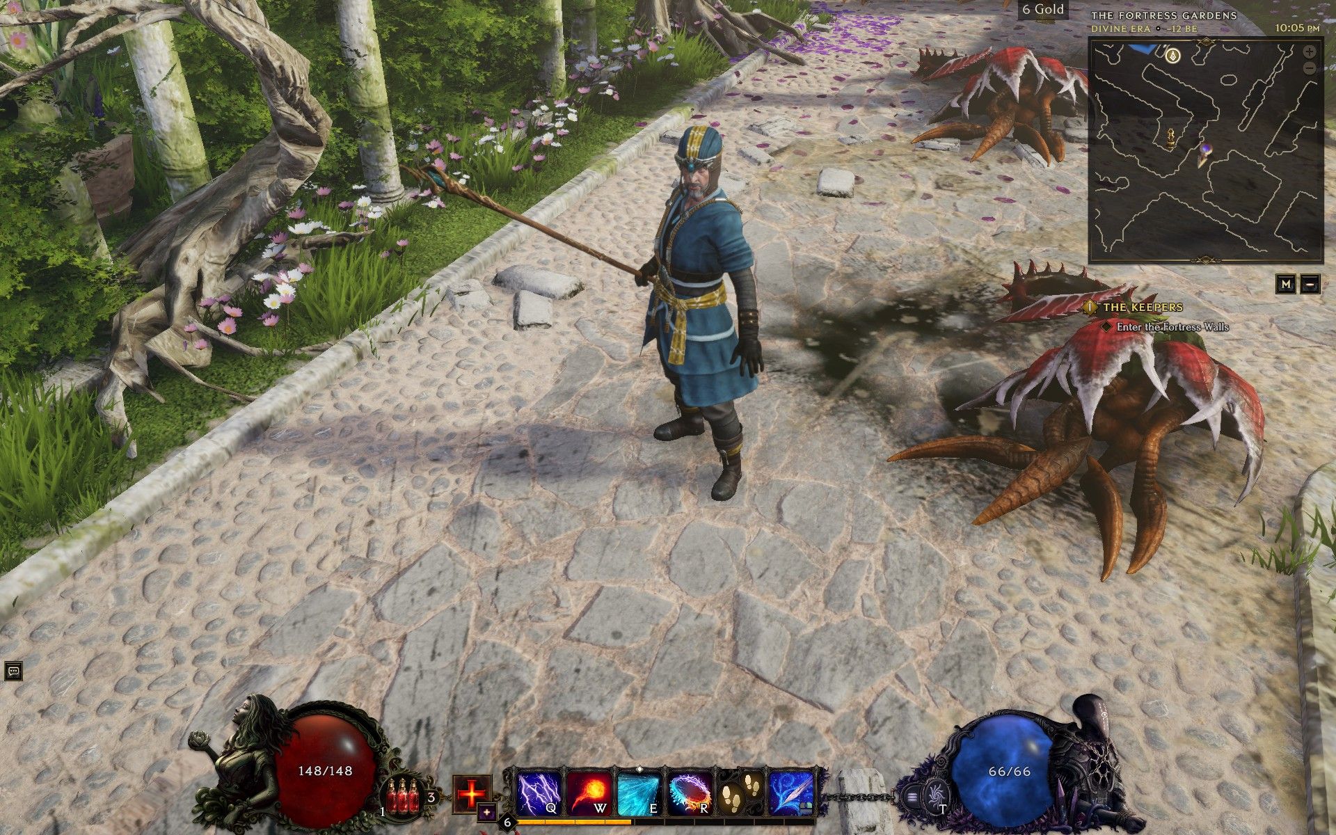 The mage standing around, having defeated enemies while going through The Keepers quest in Last Epoch.