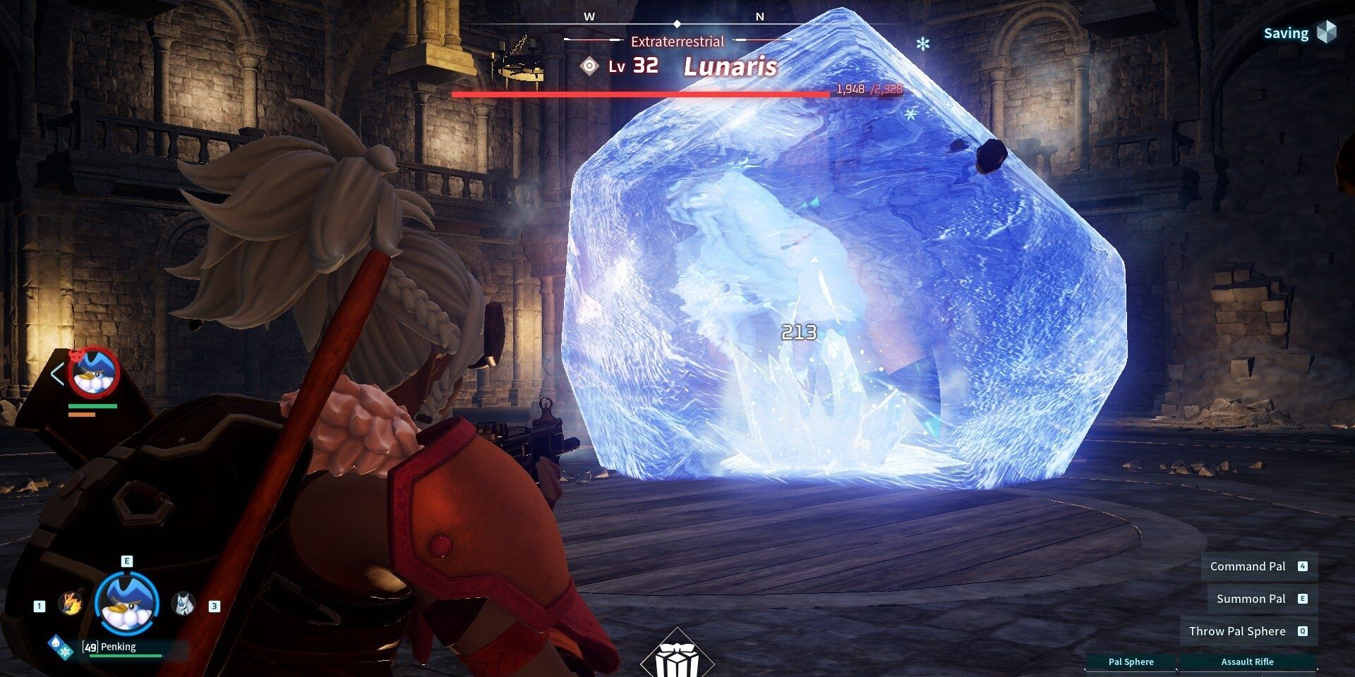 Lunaris encased in ice in palworld