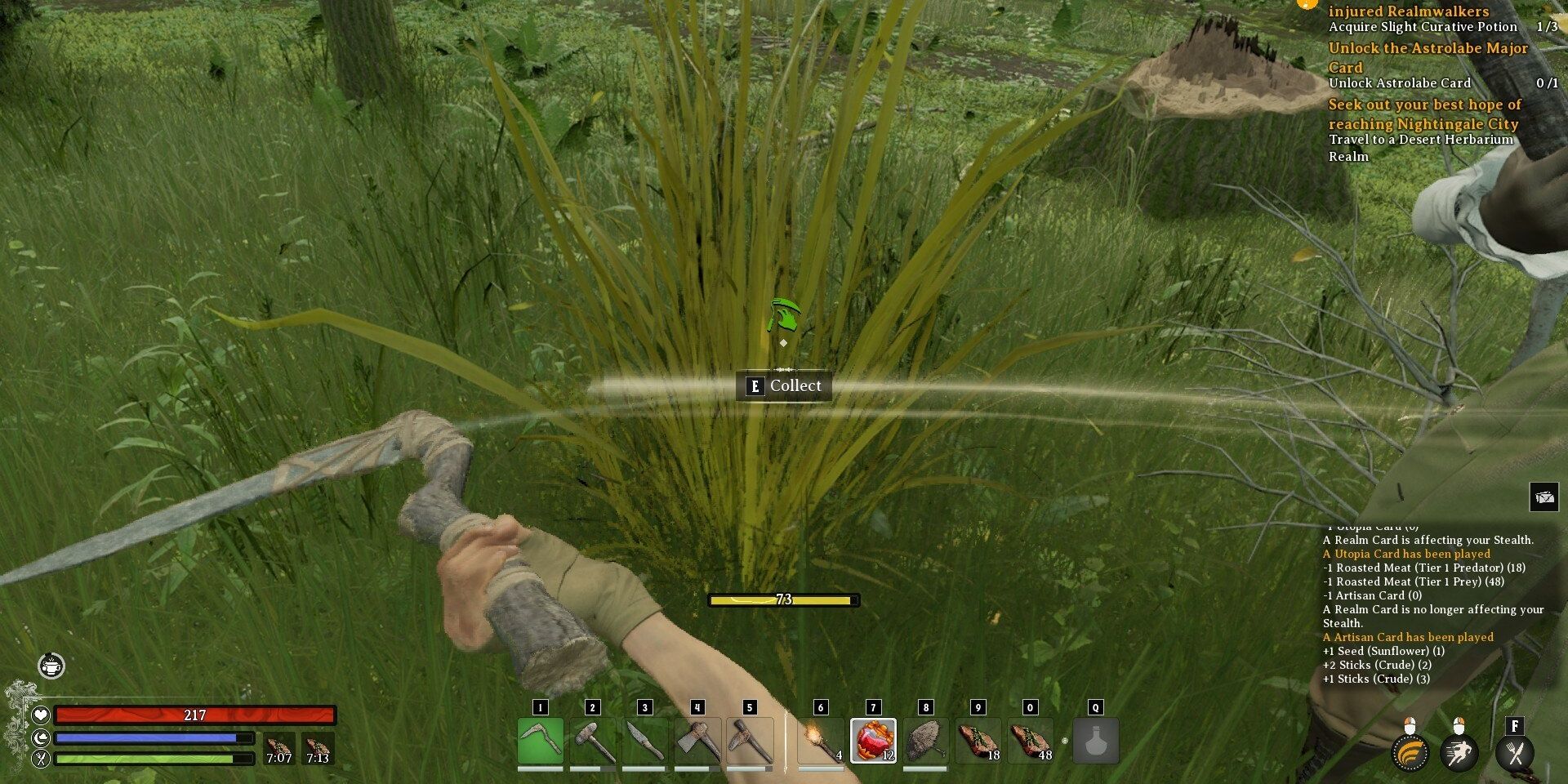 player harvesting fiber with a scythe in nightingale
