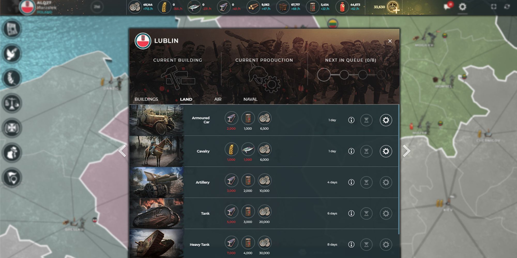 supremecy 1914 menu for troop costs and abilities