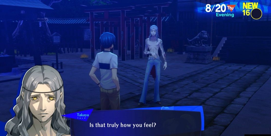 takaya and the protagonist speaking at naganaki shrine