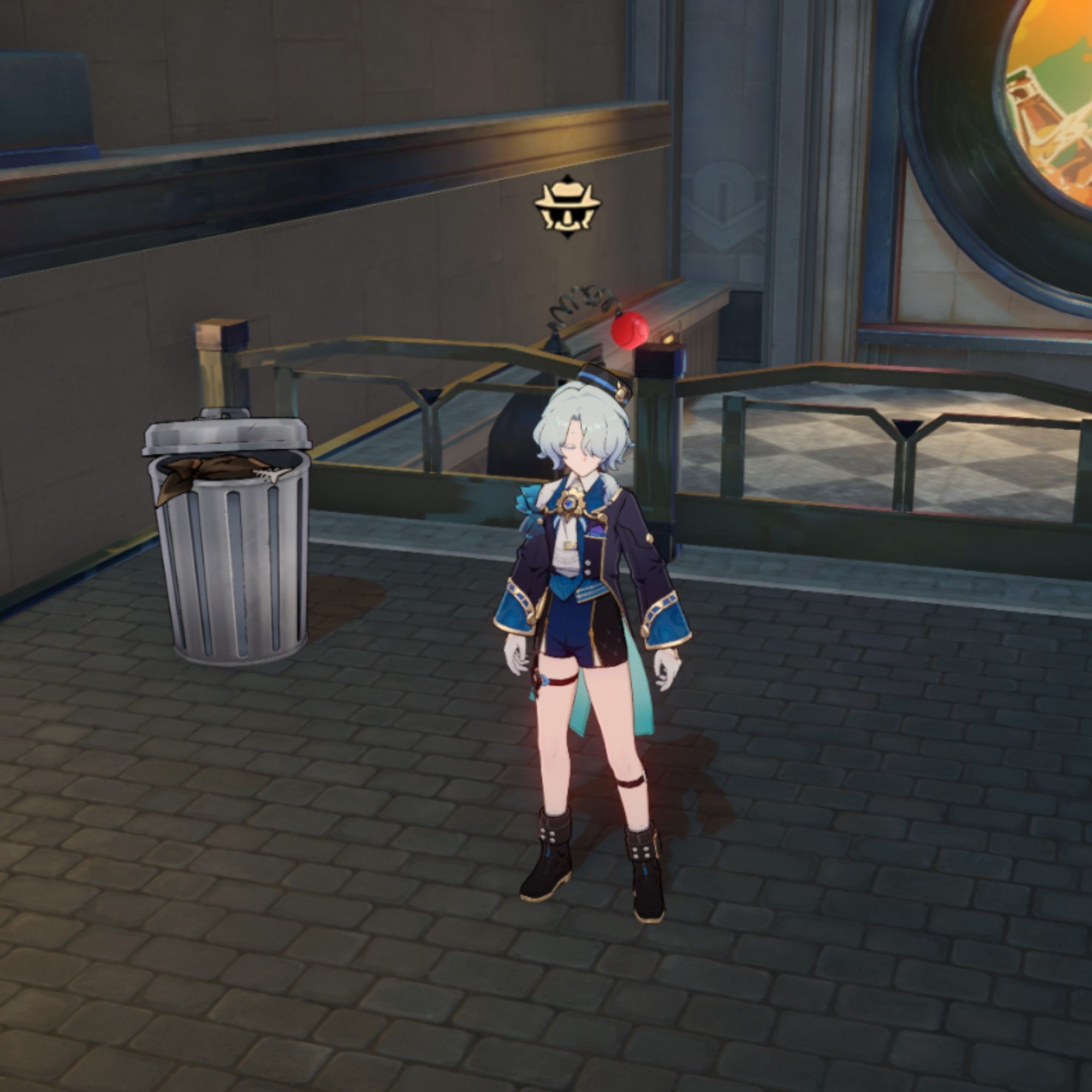 Misha stands in front of a trashcan in Honkai Star Rail.