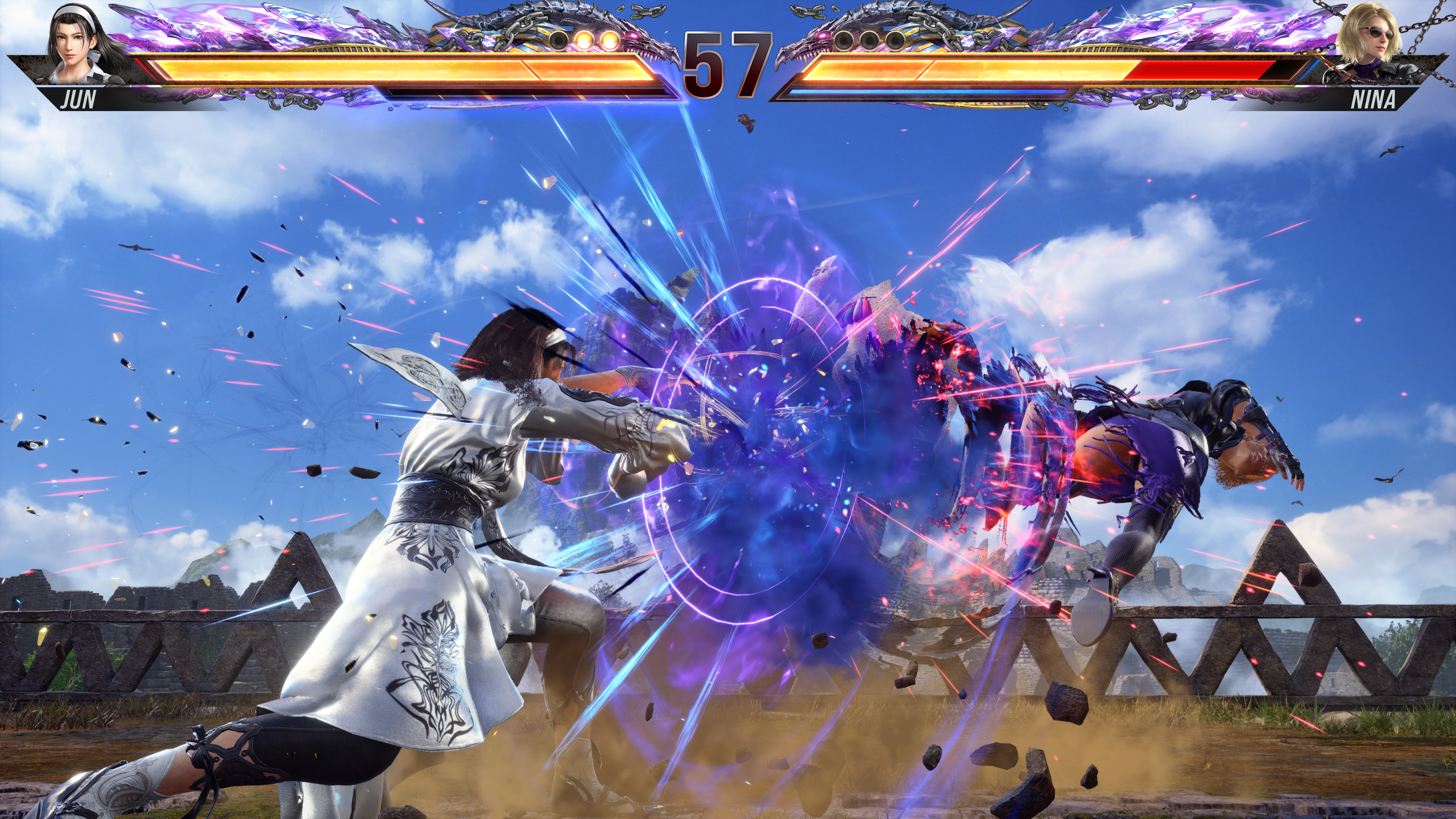 Jun executing her Heat Smash on Nina in Tekken 8