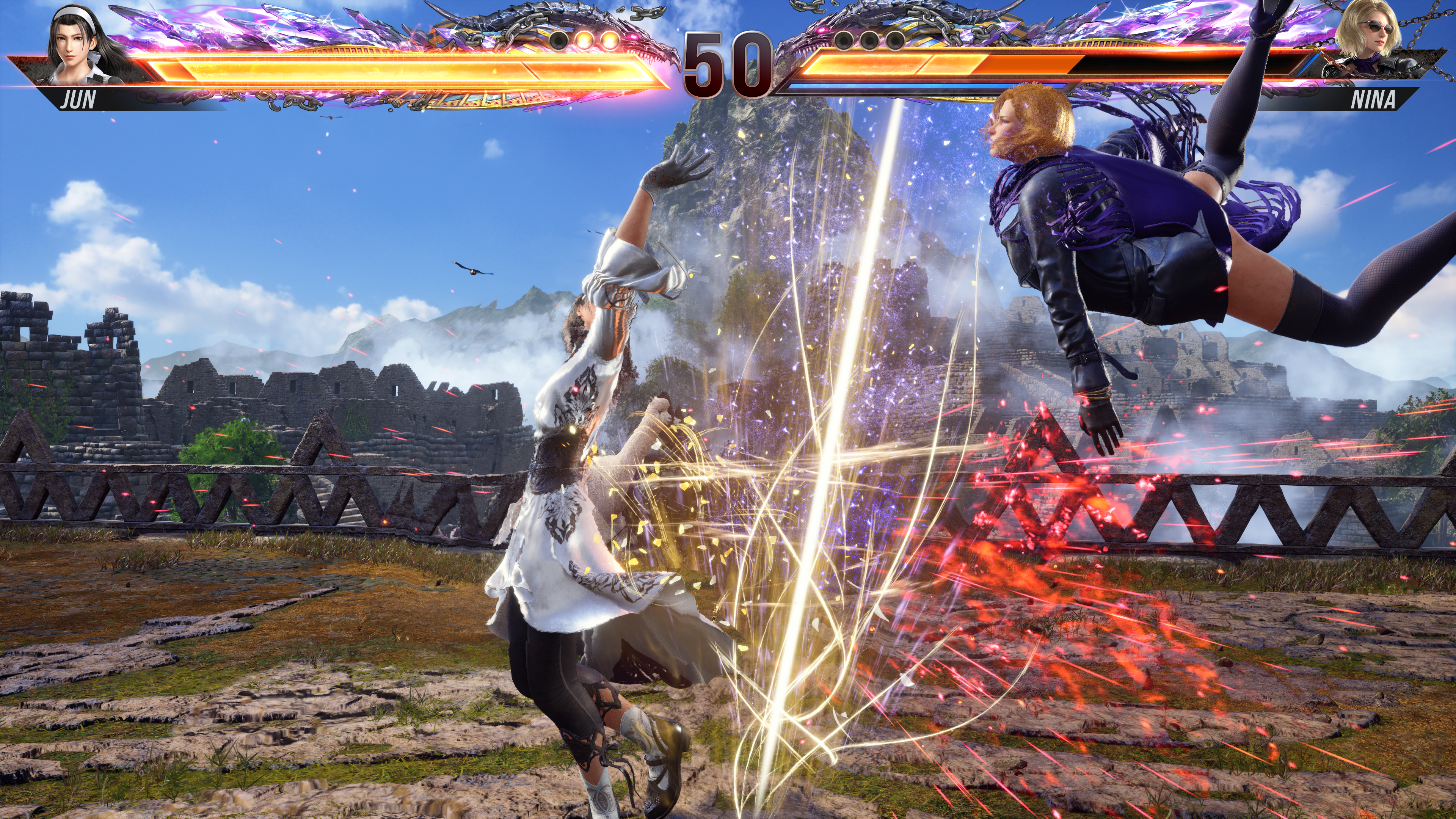 Jun hitting Nina with a beam of light in Tekken 8