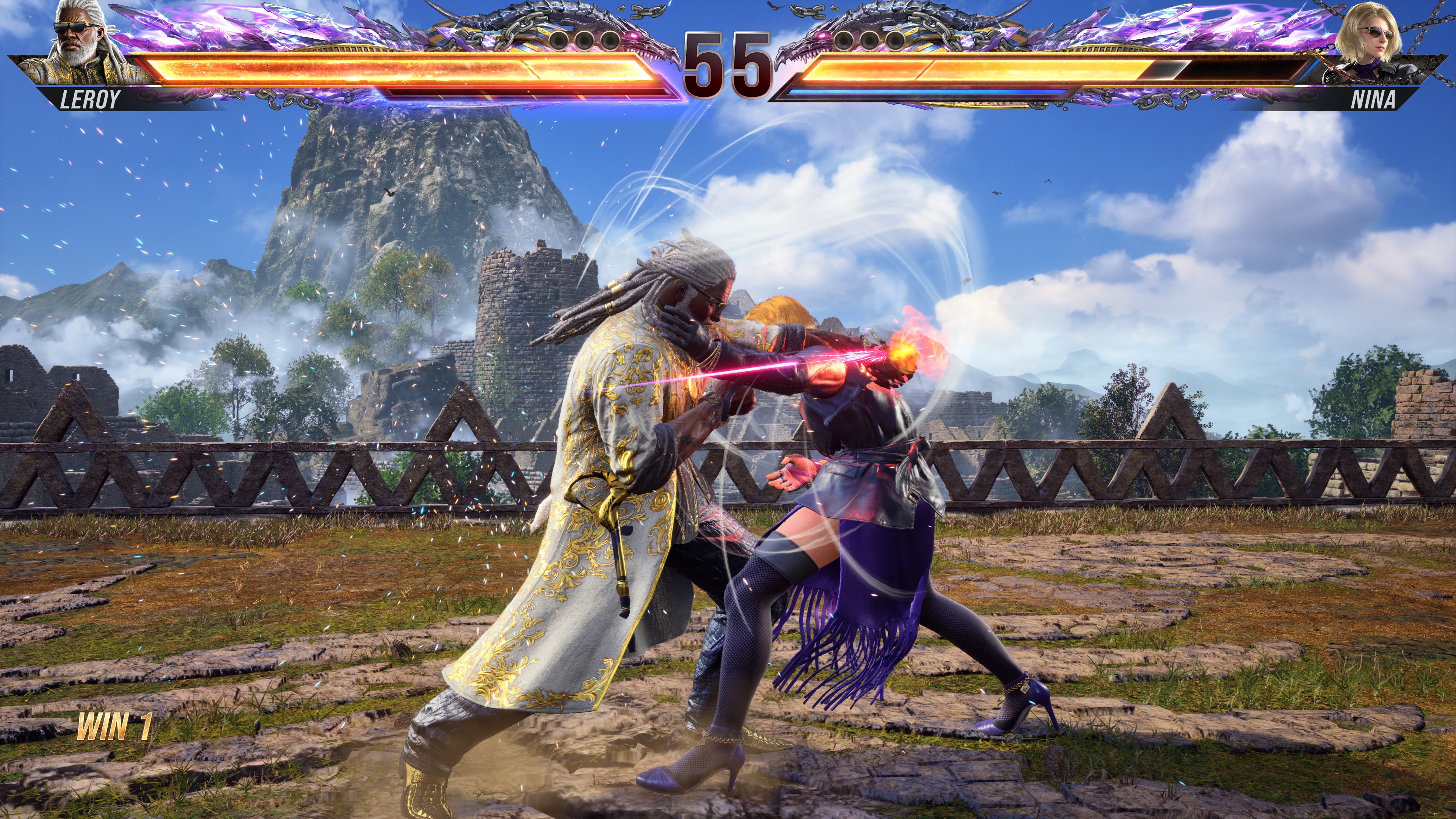Leroy landing a barrage of strikes on Nina in Tekken 8