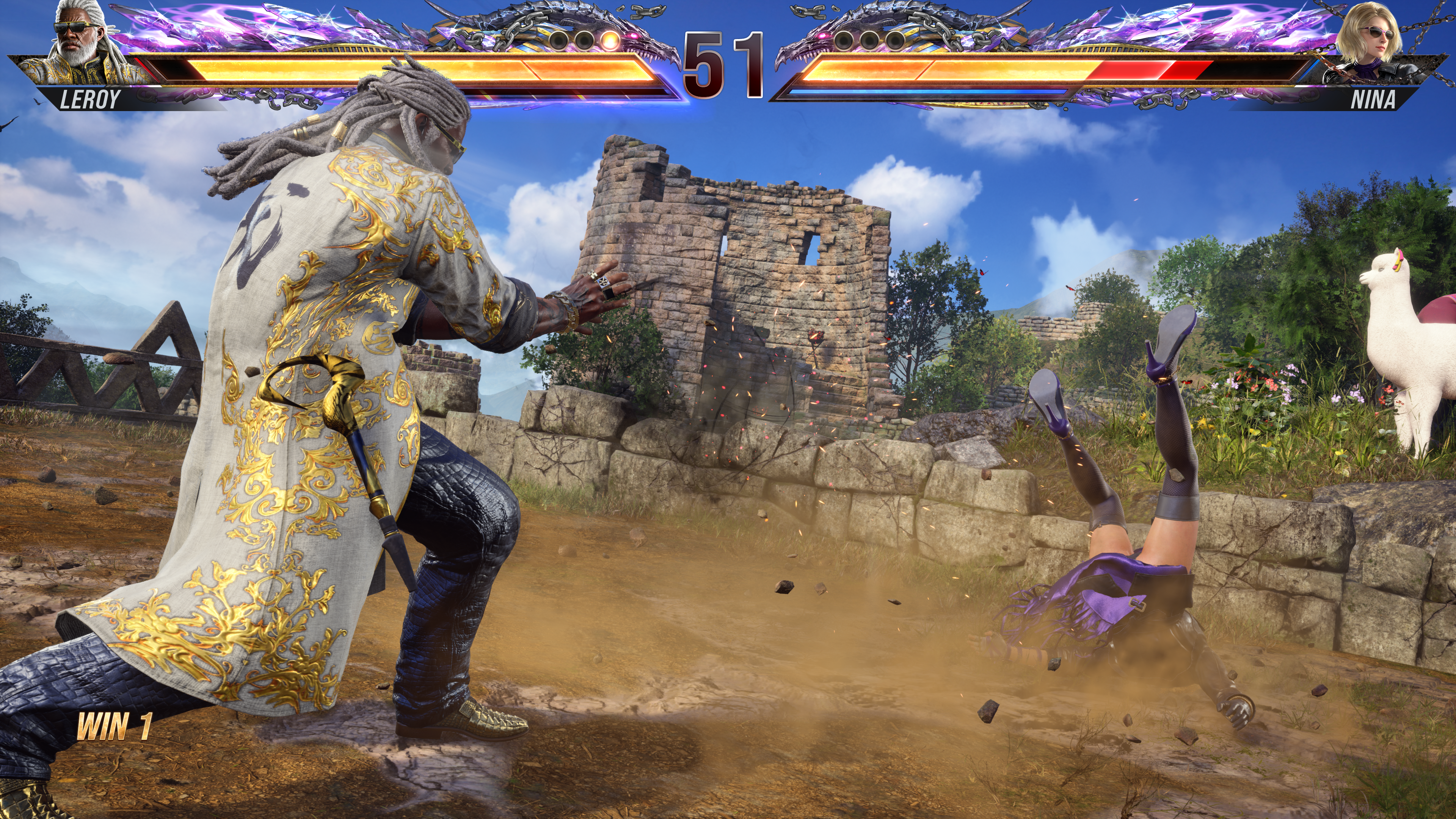 Leroy executing his Heat Smash on Nina in Tekken 8