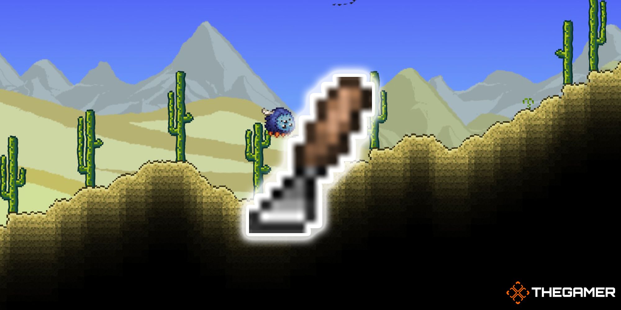 Terraria Accesory Ancient Chisel In Front Of Desert Biome Background