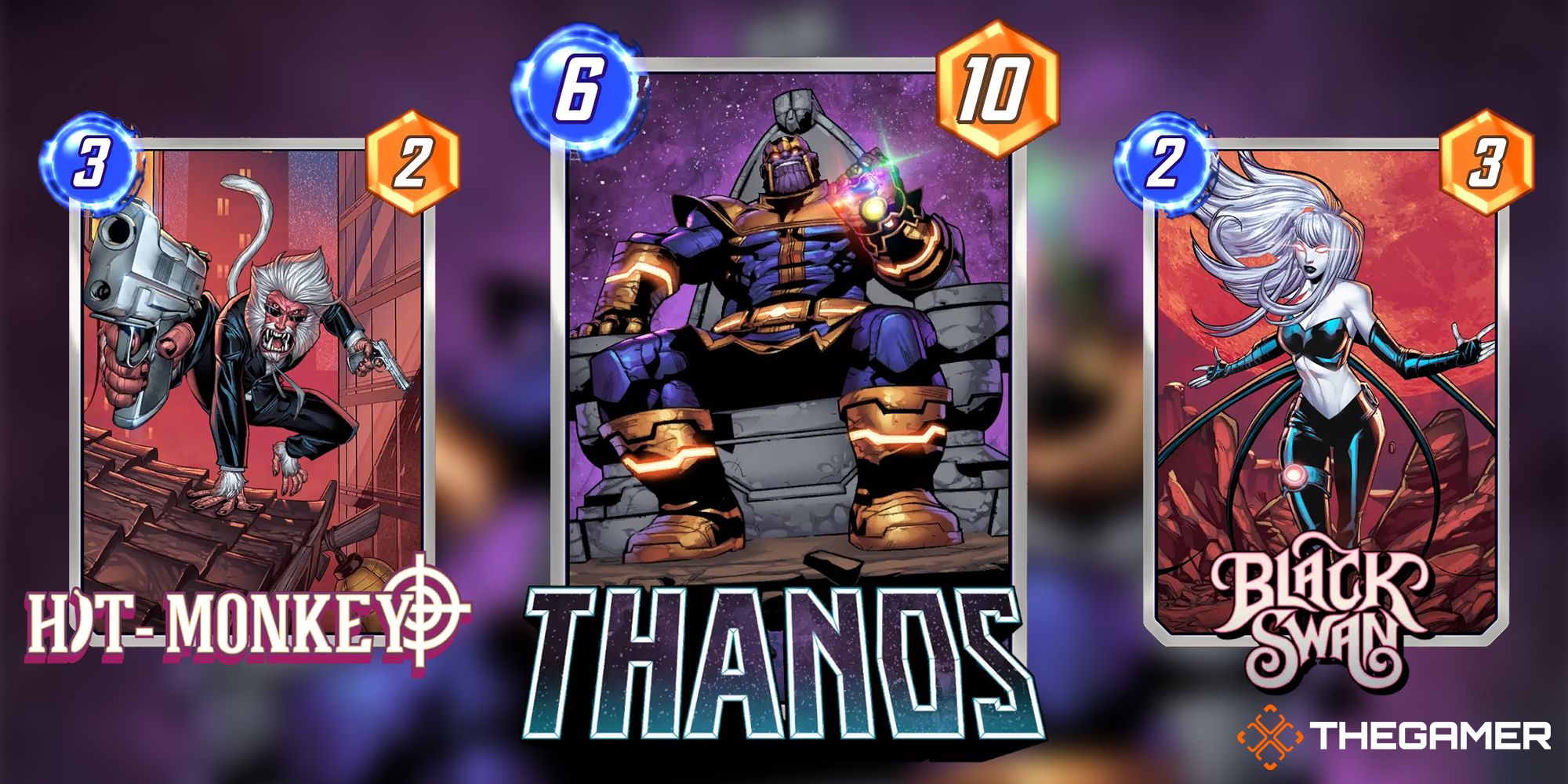 Thanos, Hit-Monkey and Black Swan In Marvel Snap