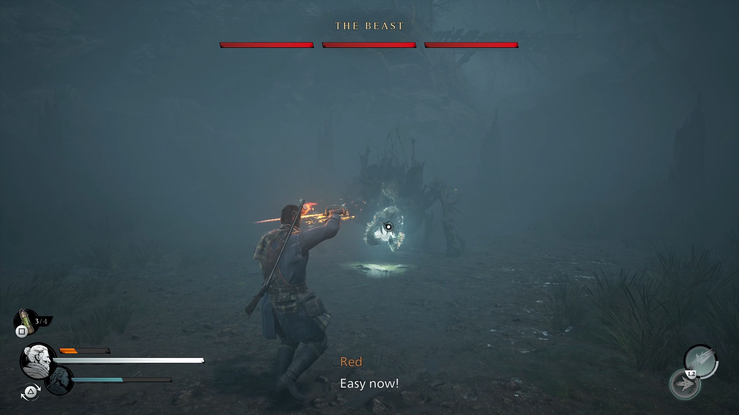 The beast is about to charge toward Red - Banishers Ghosts of New Eden