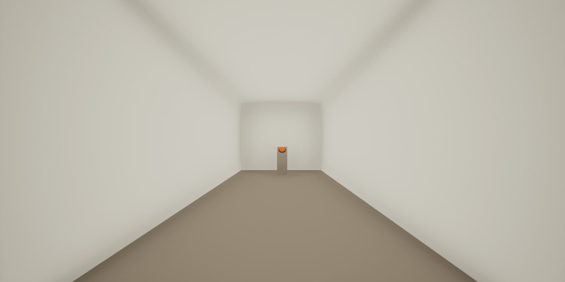 An orange button at the end of an empty corridor in The Corridor