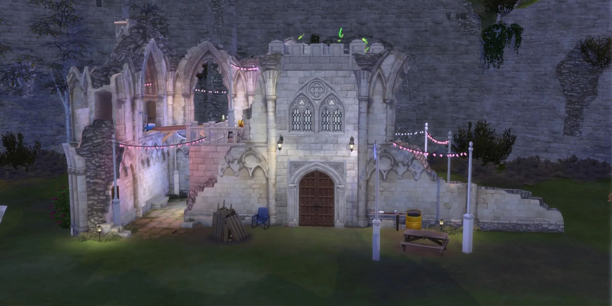 An image from The Sims 4 of a build utilizing the Castle Estate Kit. This castle is built on the ruins in Windenburg.
