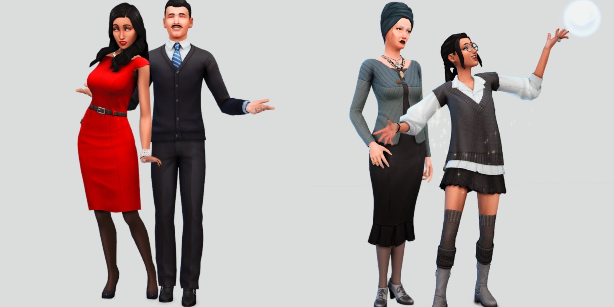 An image from The Sims 4 of a Custom Content Goth Family Makeover. This remakes all four memebers of the original household, and even adds a Grandmother. 