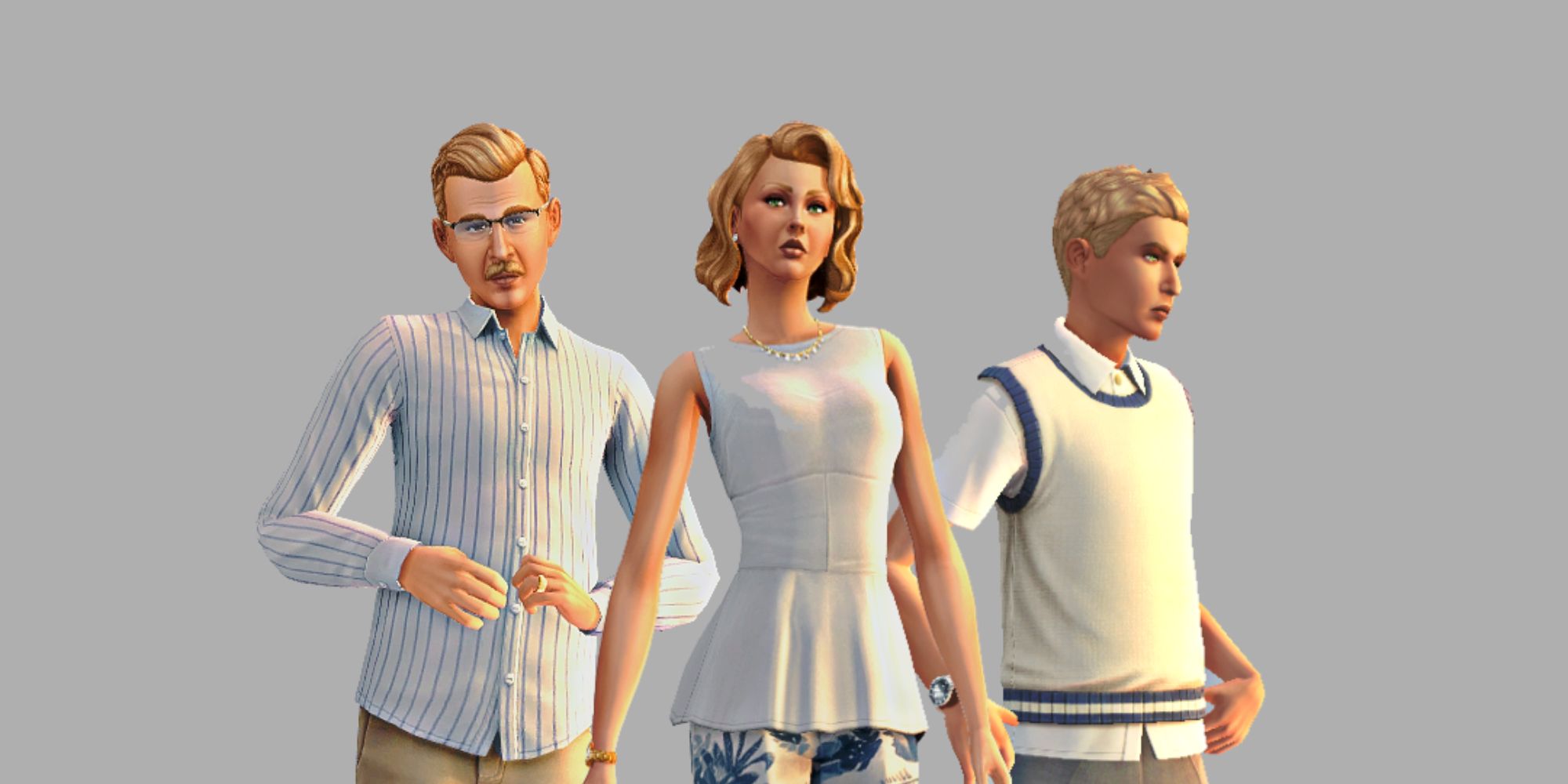 An image from The Sims 4 of a Custom Content Landgraab Makeover. This household makeover updates all three members of the family currently living at their mansion.