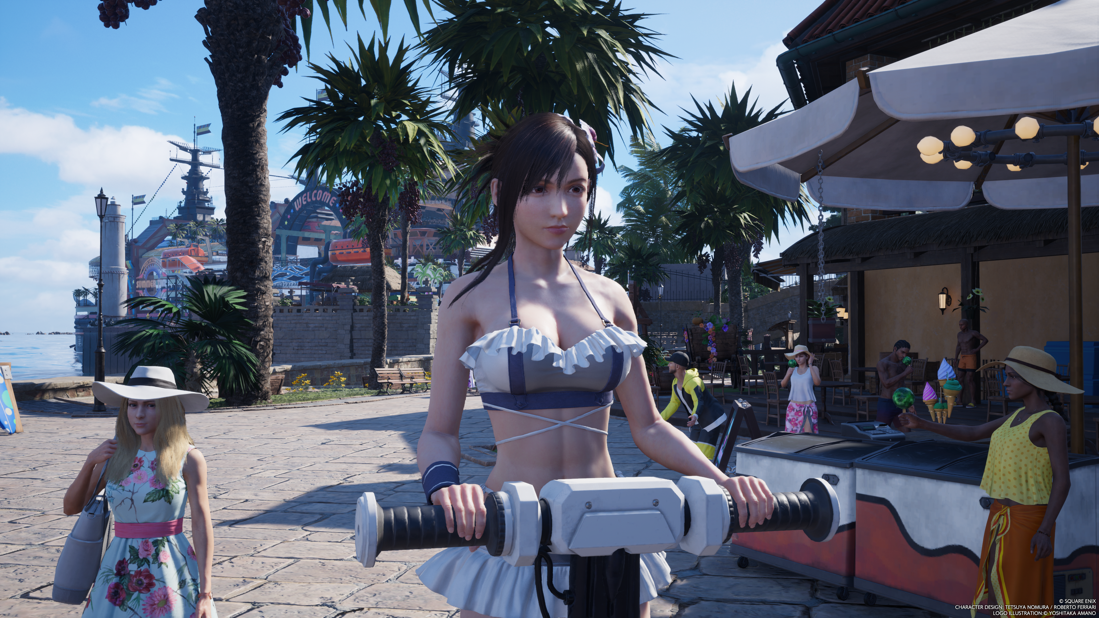 Tifa riding the in Costa del Sol in FF7 Rebirth