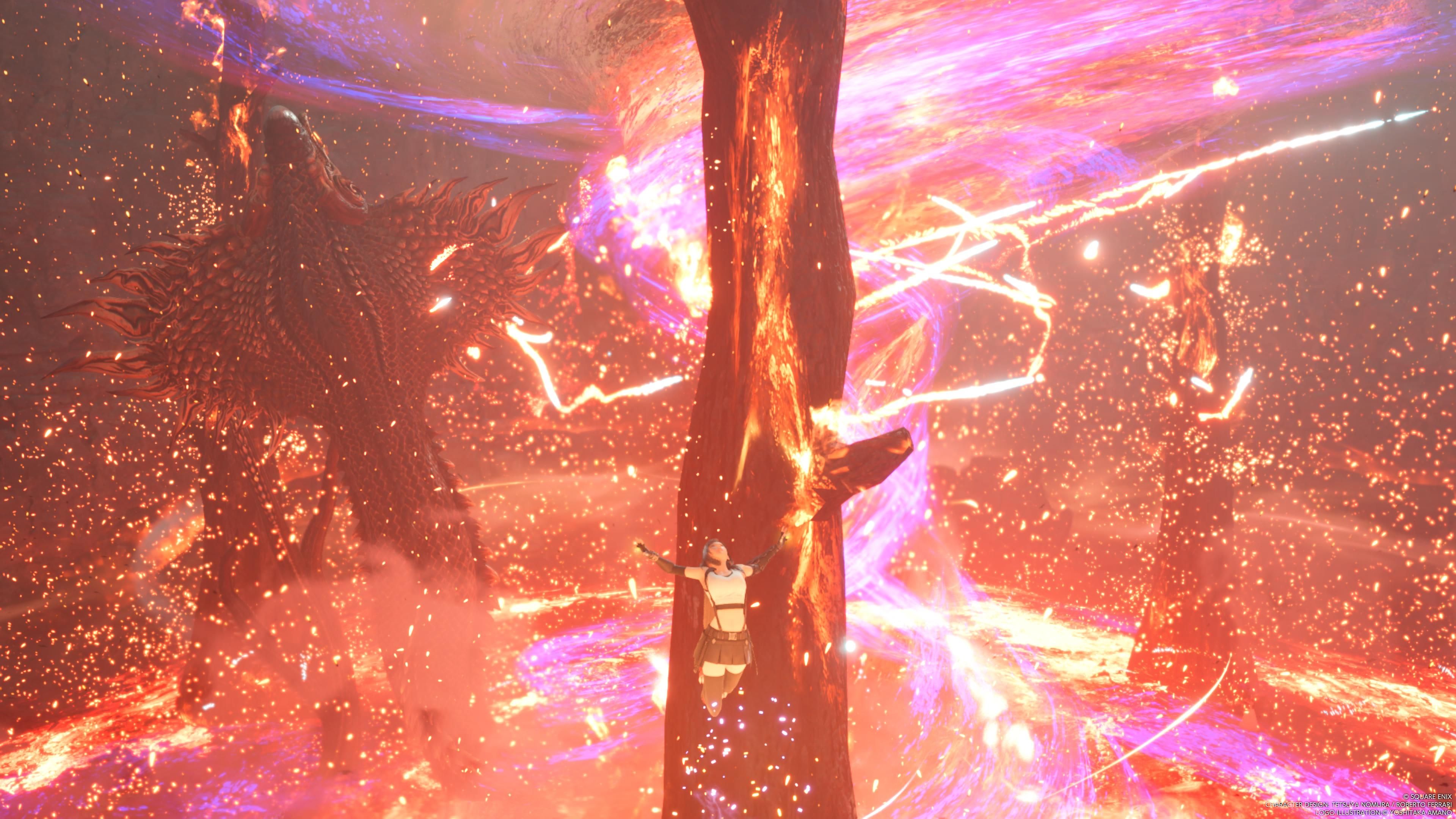 Tifa rises into the air during Midgardsormr's Beta in FF7 Rebirth