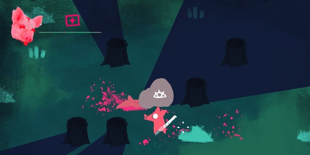 Trail Of Pigs Pig Wielding A Bat Hiding In The Woods Beside A Dead Pig