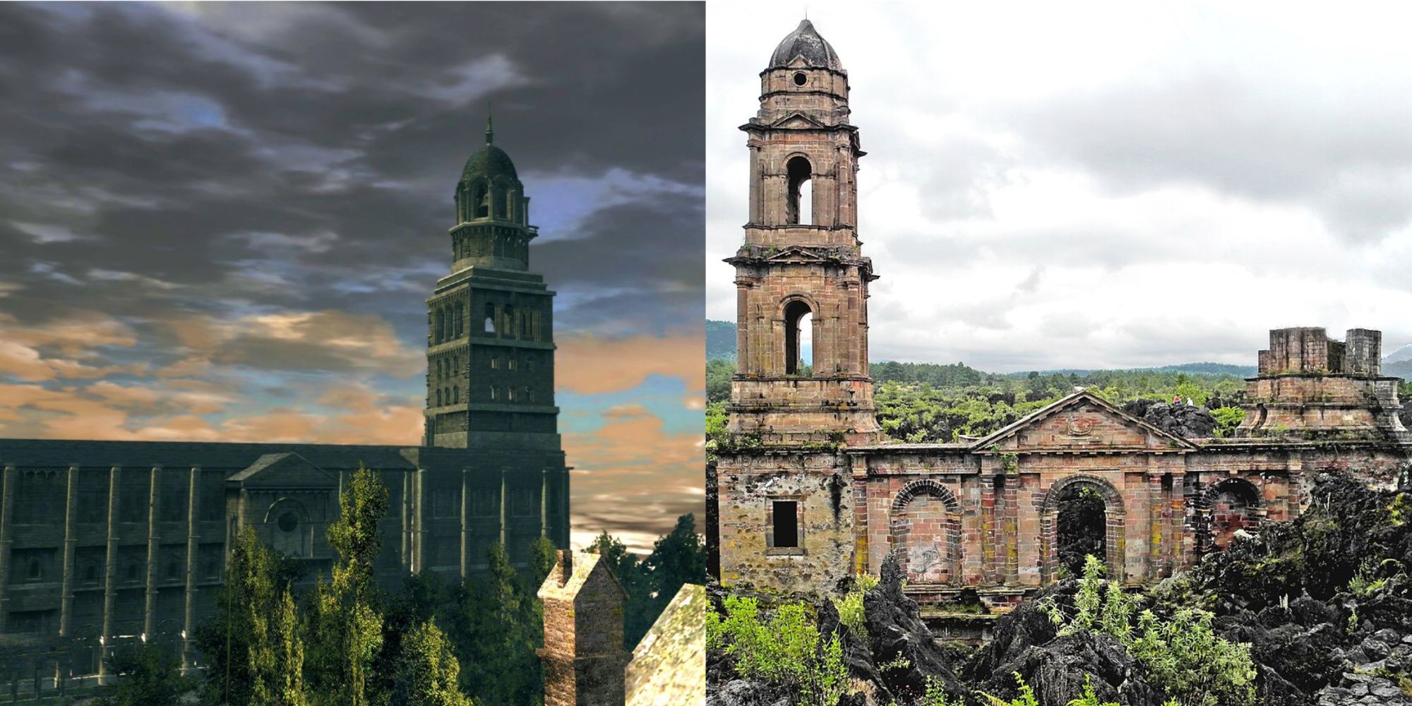 Comparison between the Undead Parish in Dark Souls and Nuevo San Juan Parangaricutiro in Mexico