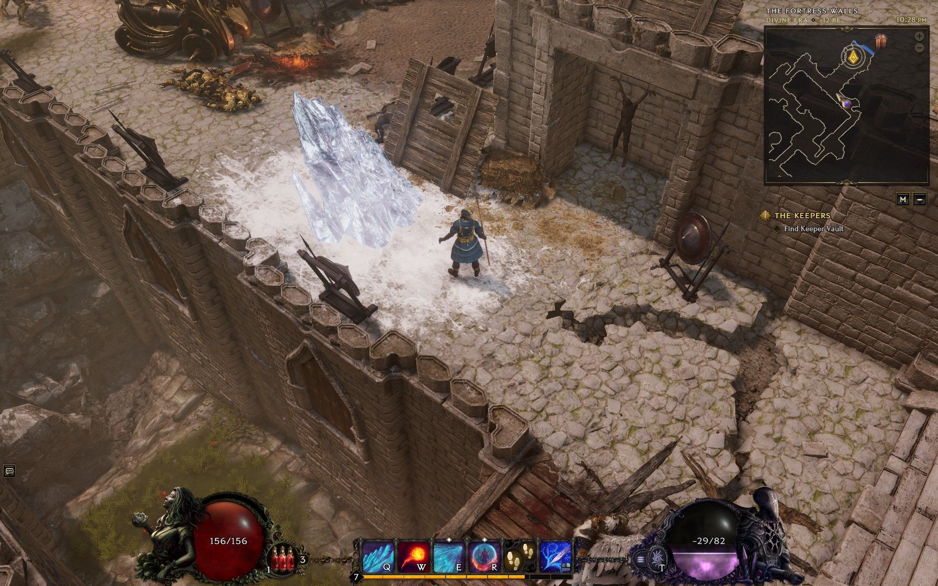 A Mage casting an ice spell and entering negative Mana in Last Epoch.