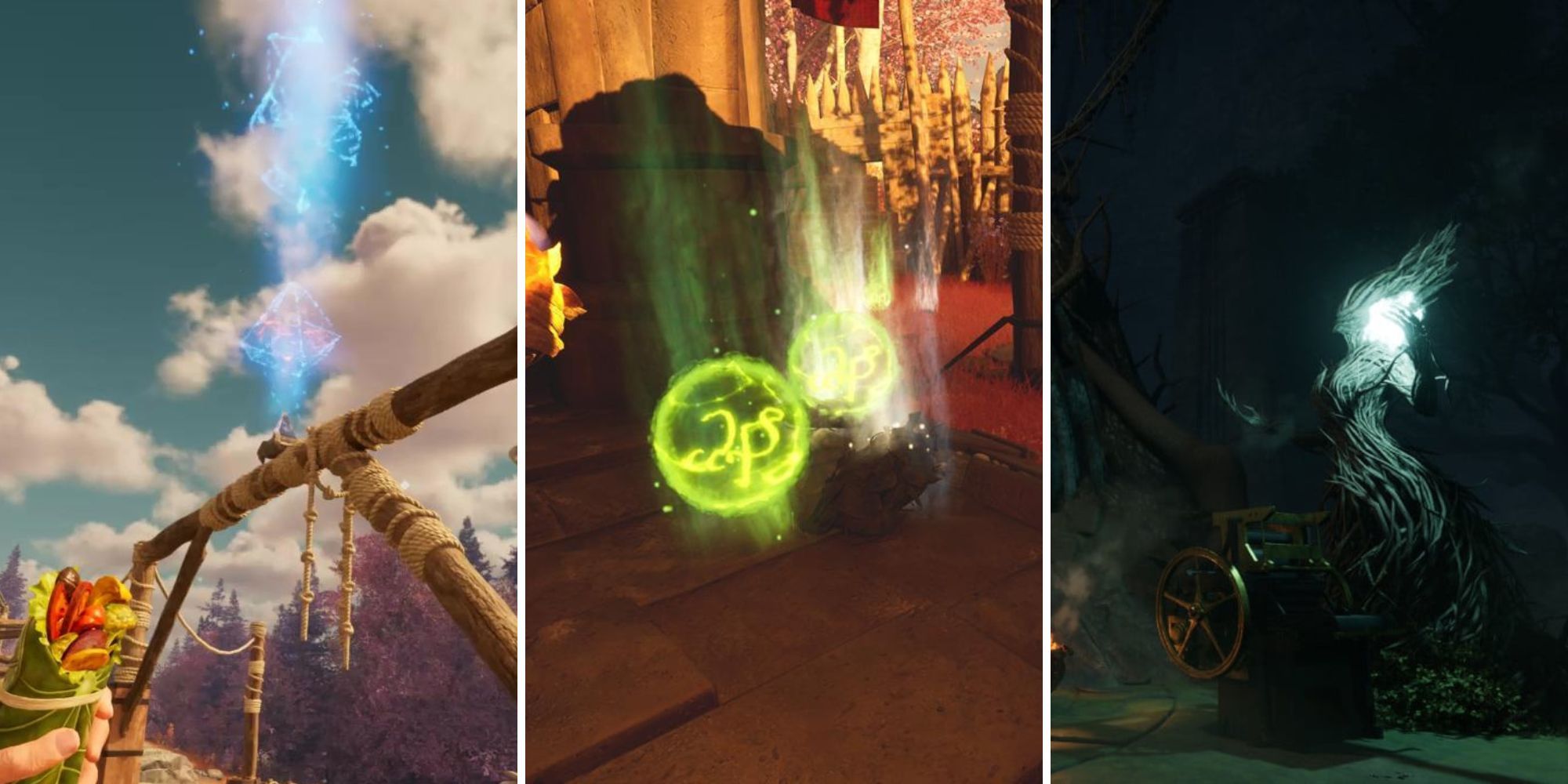 split image showing a hope echo, essence, and a fae portal in nightingale