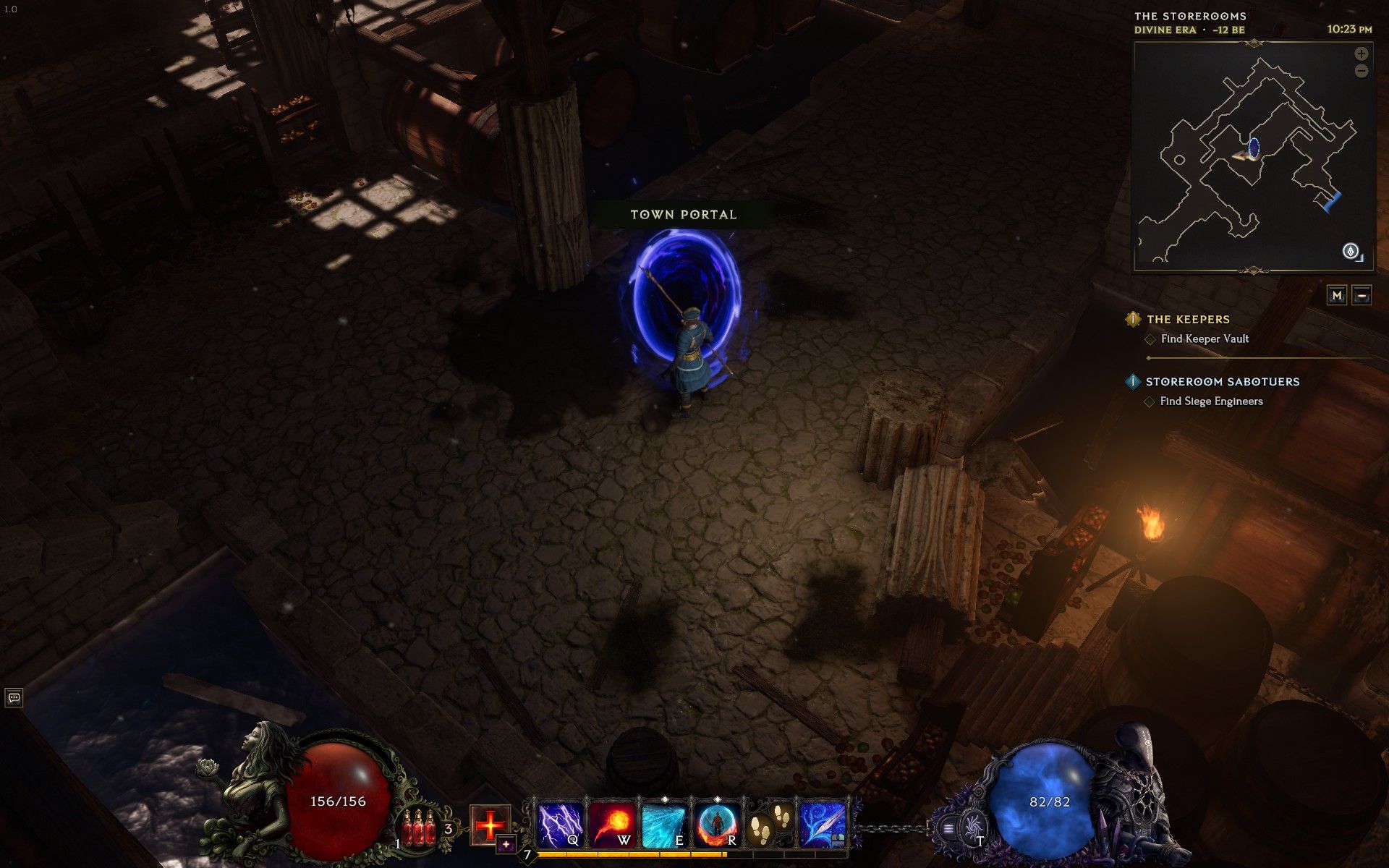 Using a Town Portal in the Storerooms to sell items in Last Epoch.