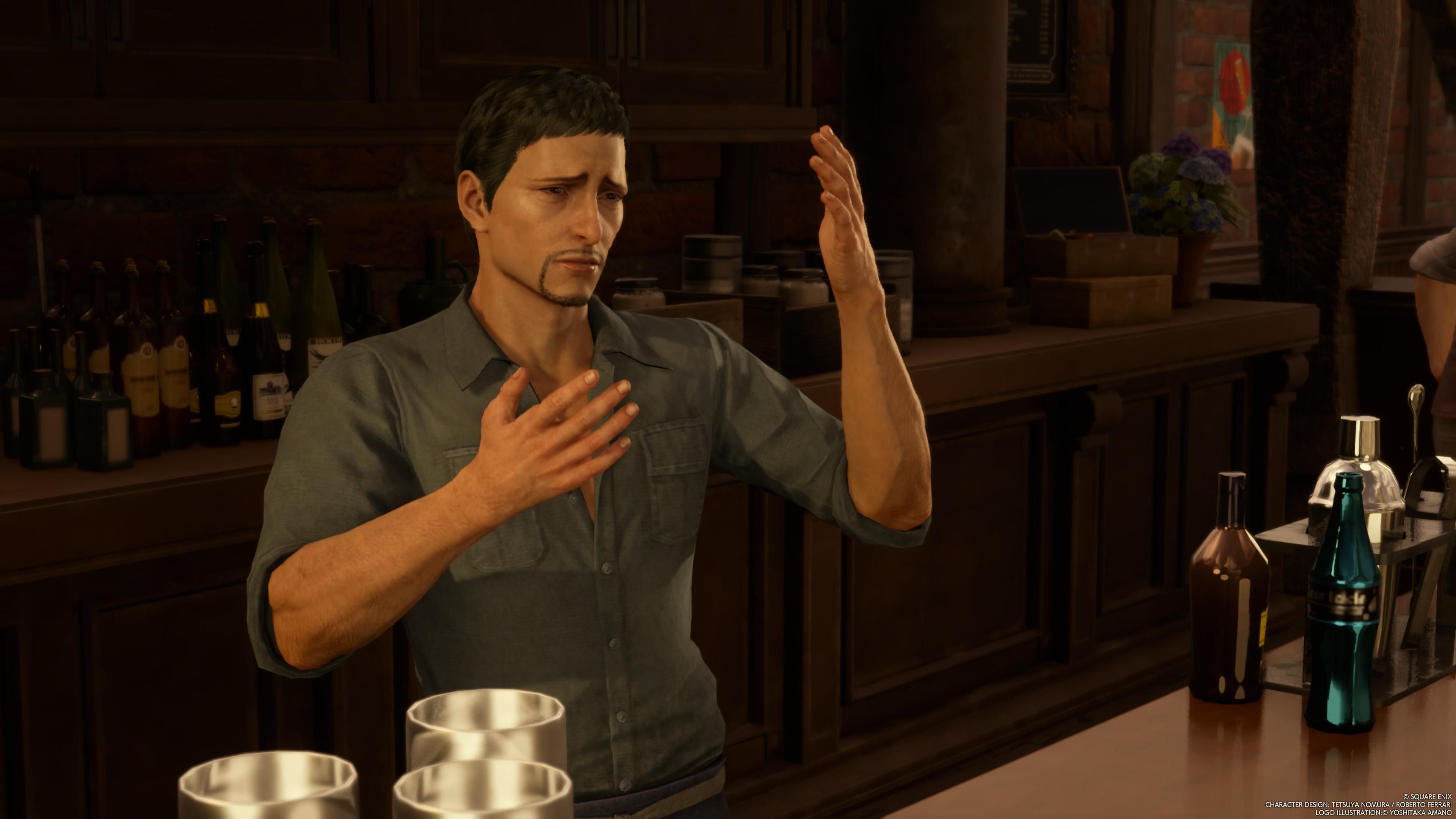 Vash, the bartender in Kalm, in FF7 Rebirth