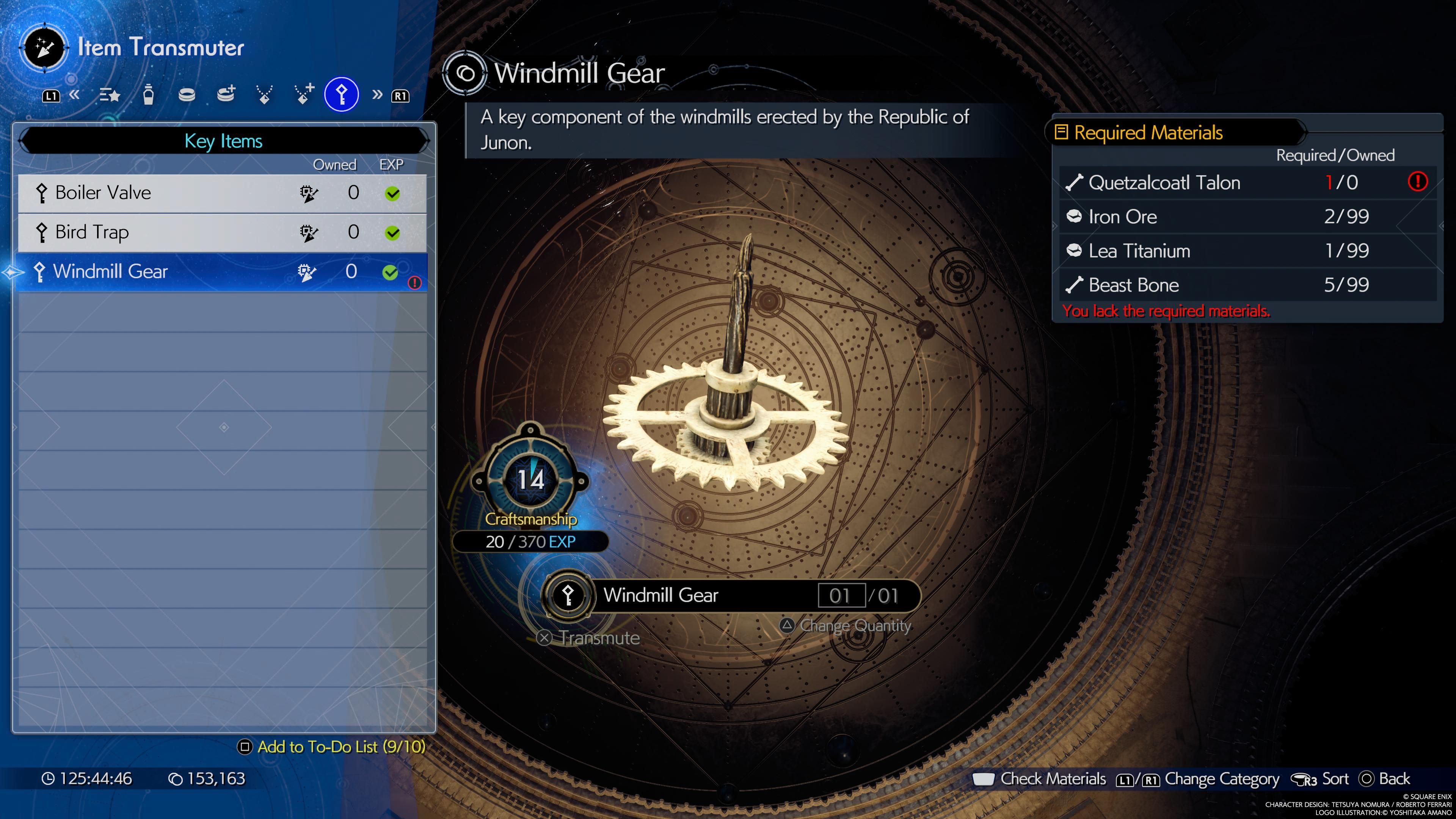 Windmill Gear as seen in the Item Transmuter screen in FF7 Rebirth