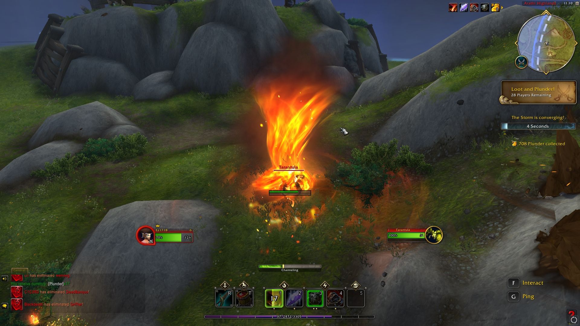 Fire Whirl skill hitting a Tarantula in World of Warcraft Plunderstorm