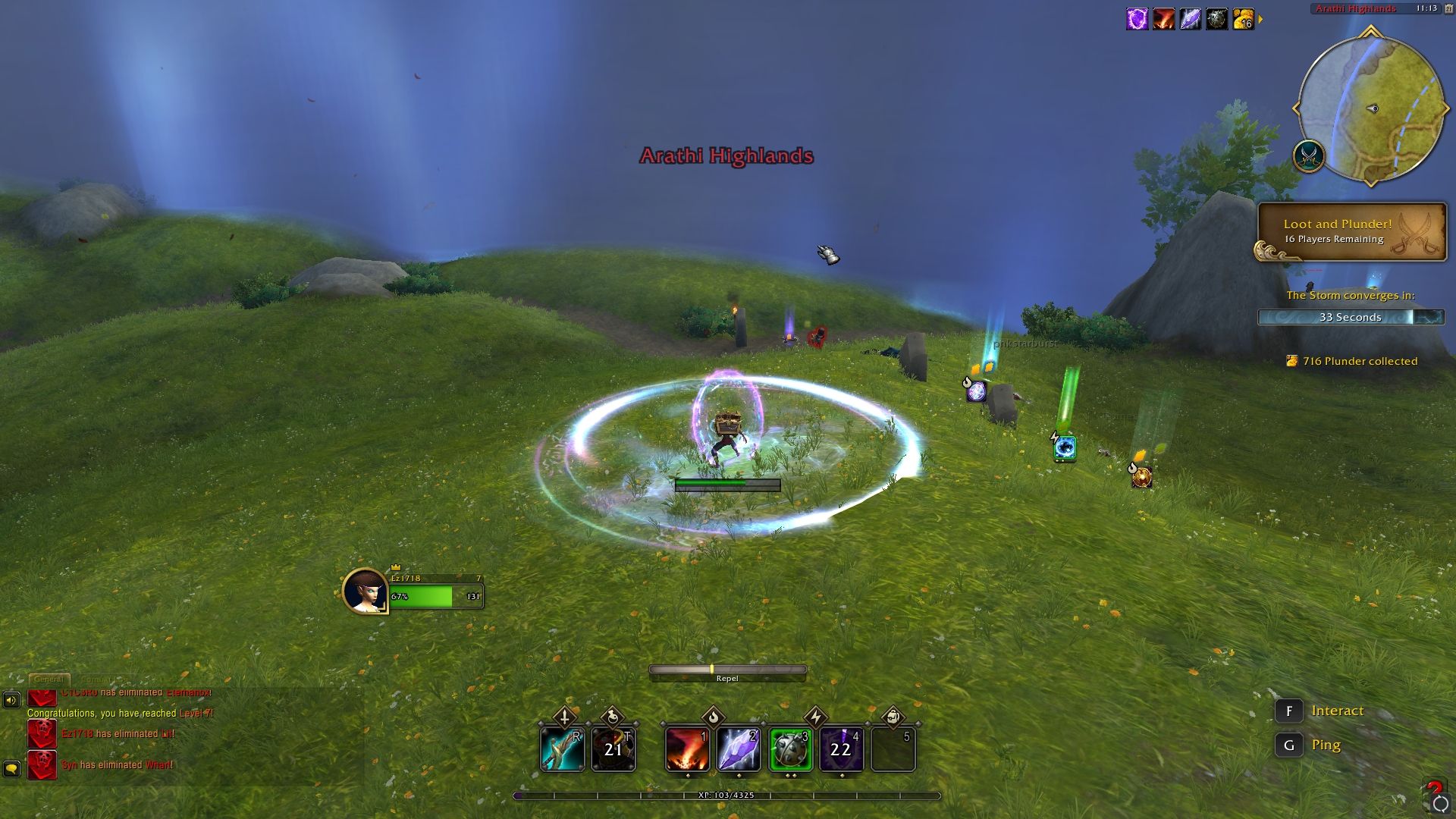 Using Repel on incoming skills in World of Warcraft Plunderstorm