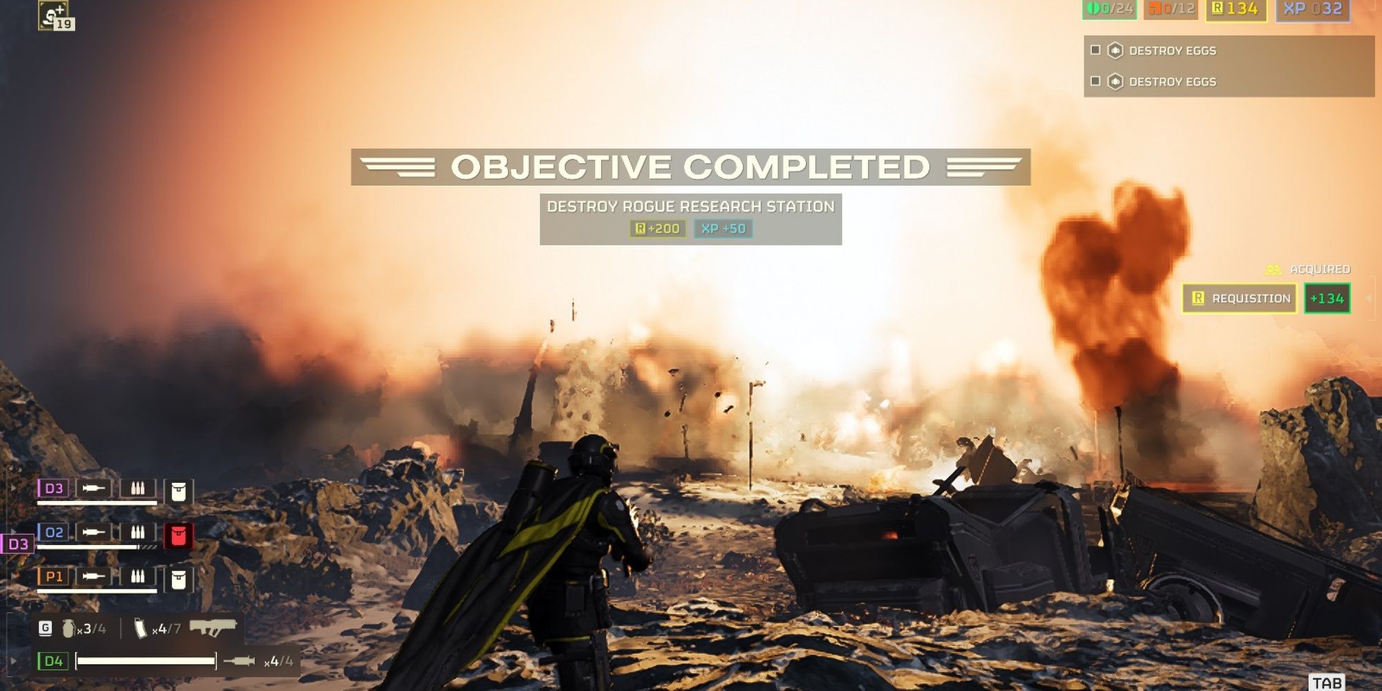 Helldivers 2: A Helldiver Watching A Massive Hell Bomb Explosion