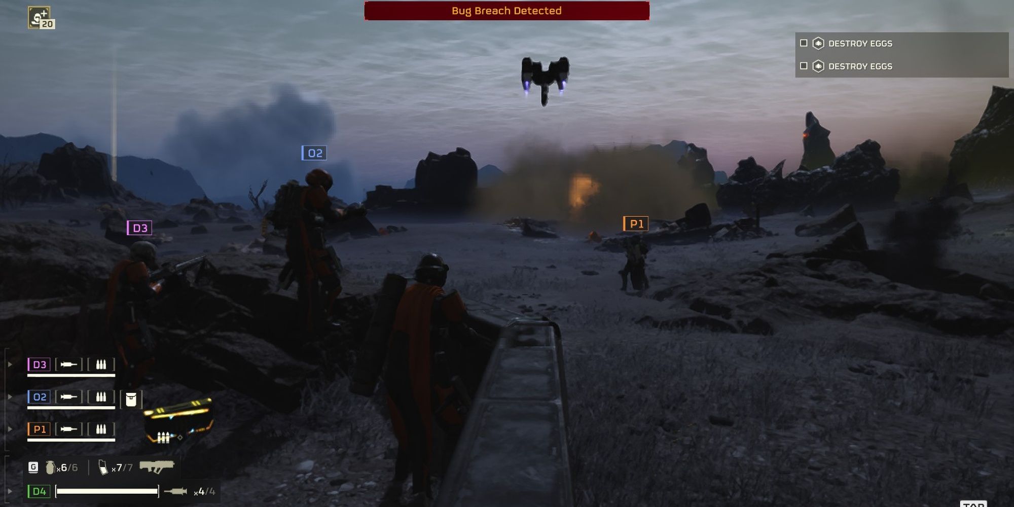 Helldivers 2: A Squad Of Helldivers Holding A Defensive Line