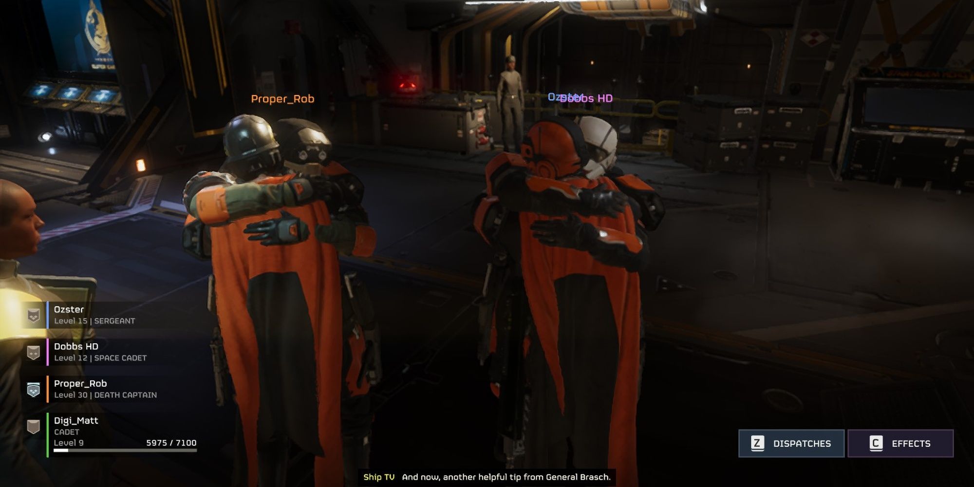 Helldivers 2: A Sqaud Of Helldivers Hugging It Out After A Mission
