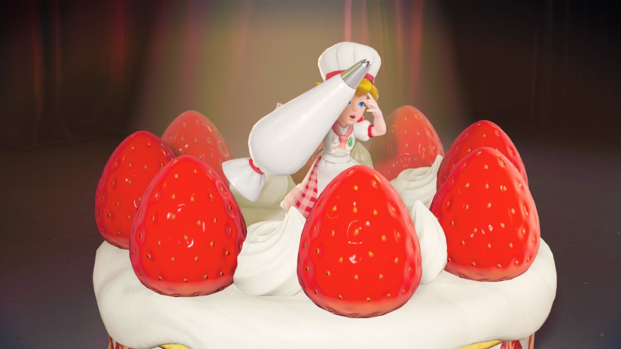 Princess Peach Showtime Peach Patissiere with a strawberry cake