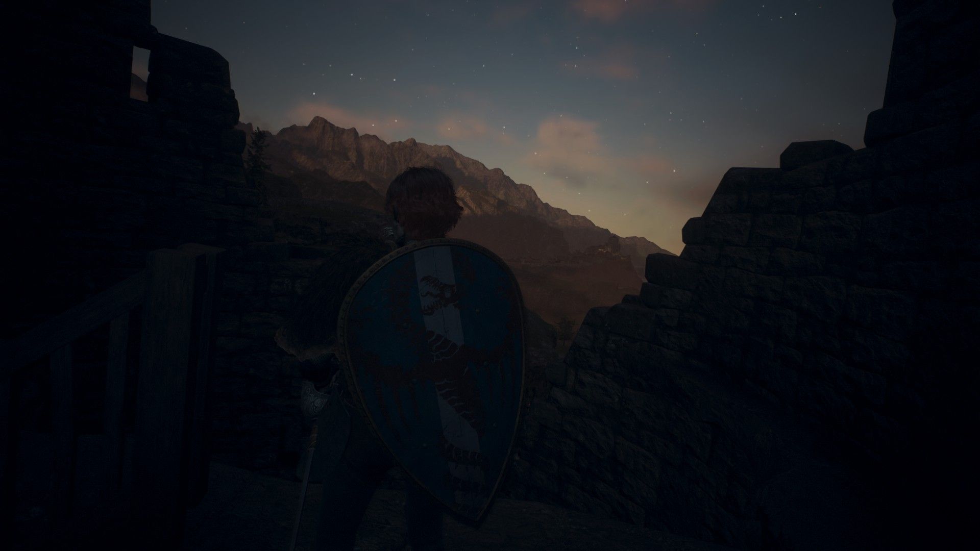 The sky seen as night over the mountains in Dragon's Dogma 2 
