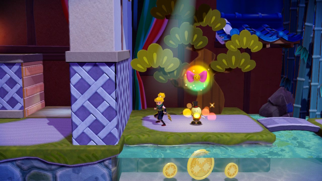 Princess Peach Showtime Peach finding the Ribbon Man in The Art of Rapids