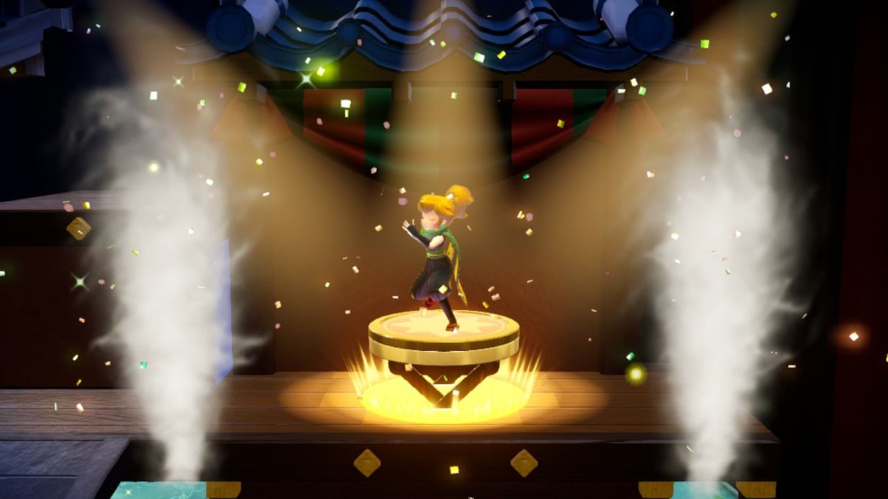 Princess Peach Showtime Peach posing on a podium