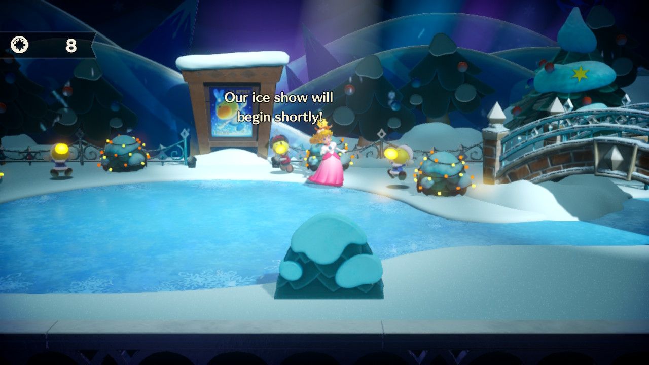 Princess Peach Showtime Peach lighting up rose bushes