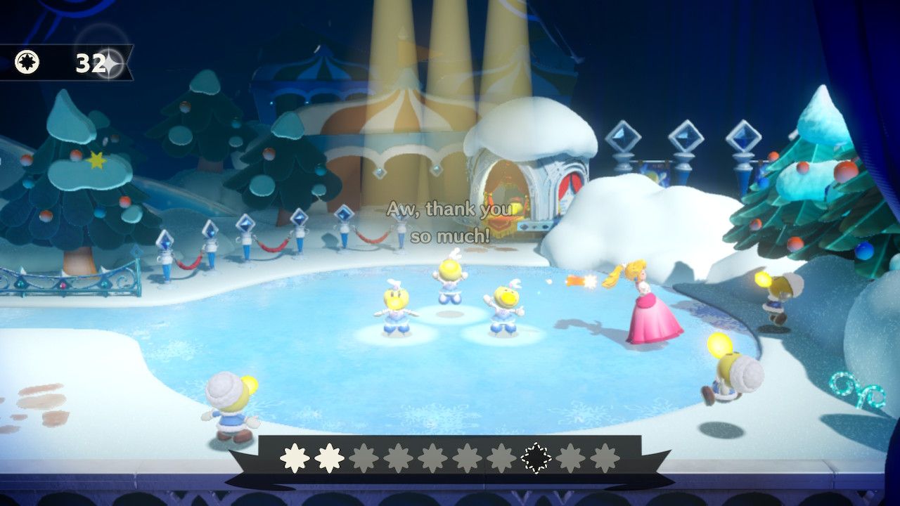 Princess Peach Showtime Peach chasing off the ice skater bandit