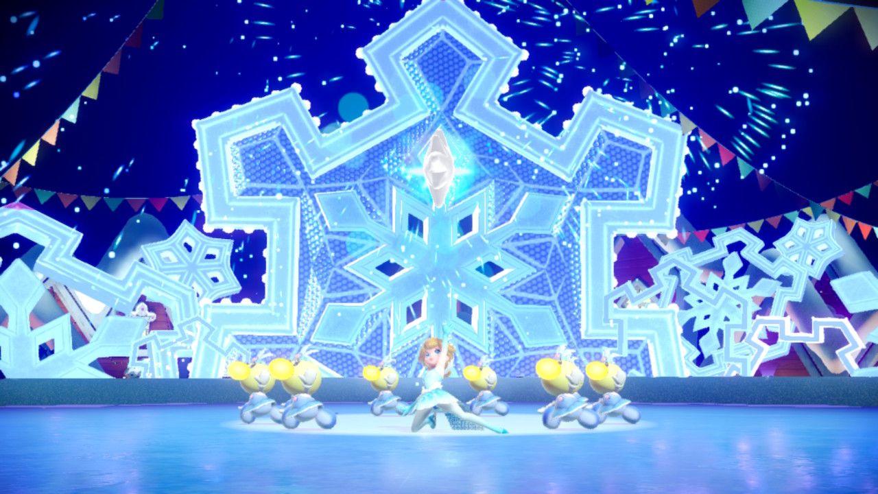 Princess Peach Showtime Peach performing her victory slide after A Parade on Ice