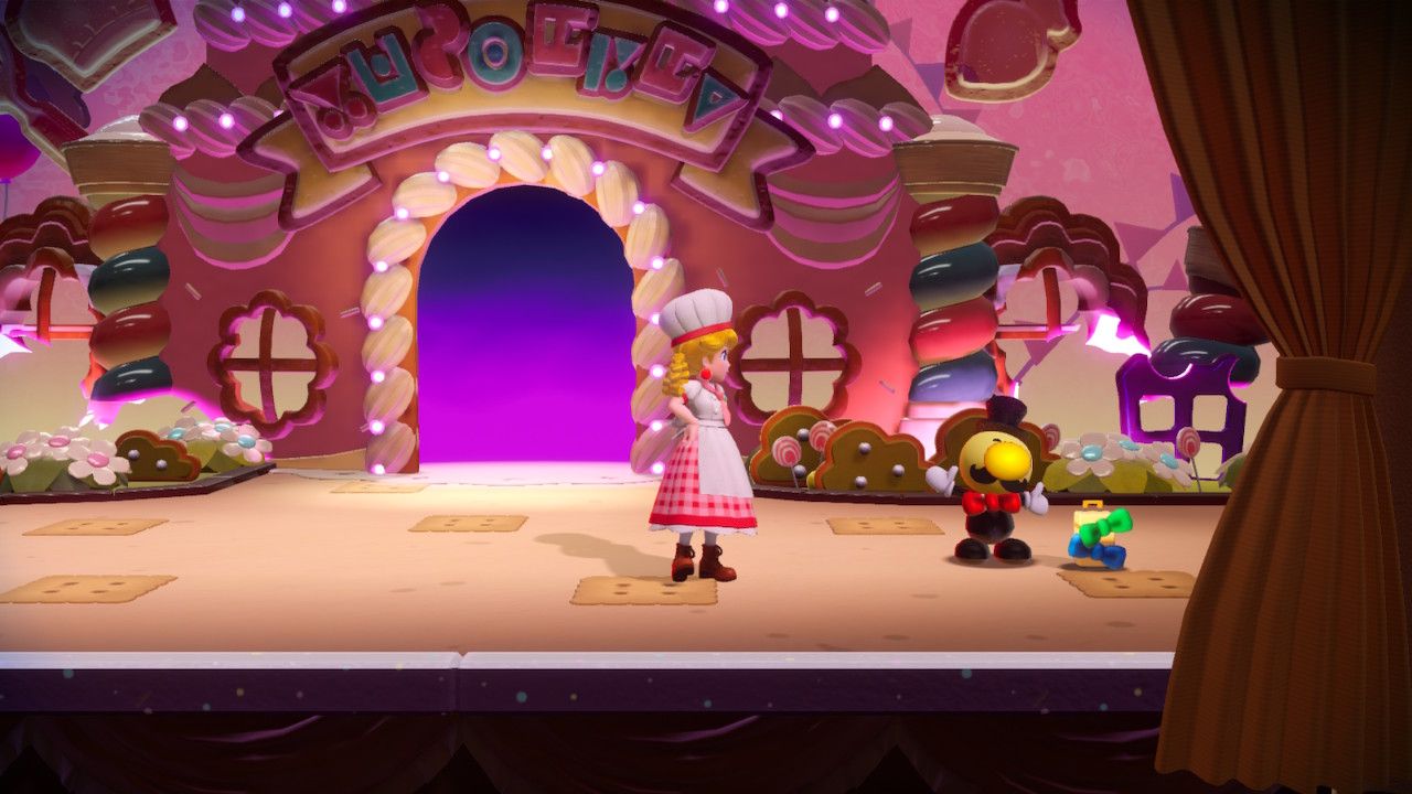Princess Peach Showtime Peach with the Ribbon Man in The Dark Baker
